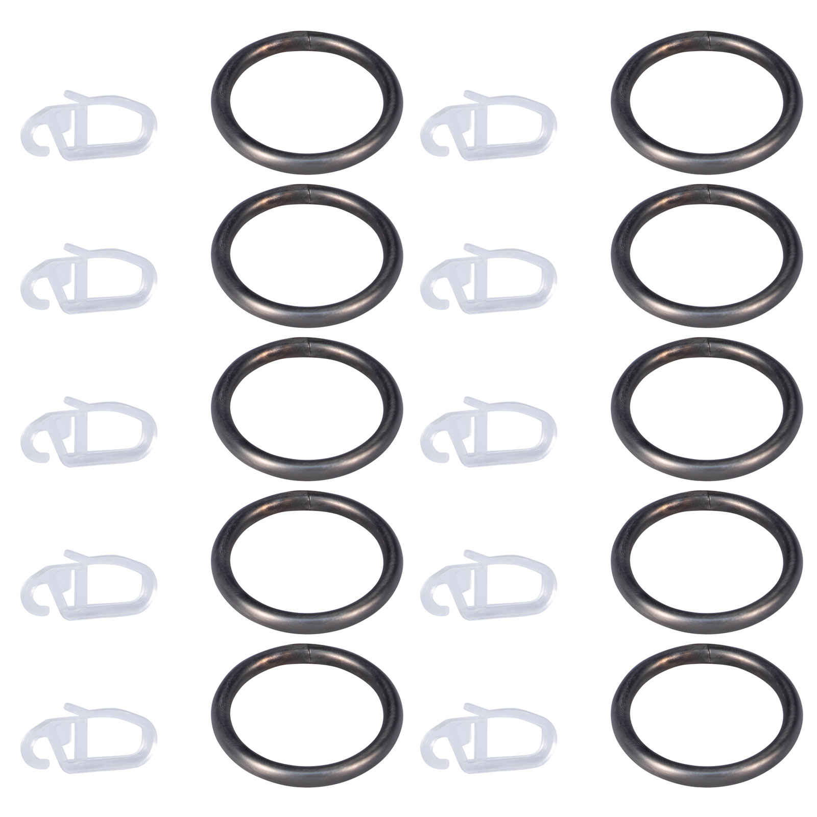 Gardinenringe & Haken Set – 30 Stück, Schwarz, 42 Mm Innendurchmesser, Für Vorhänge & Duschvorhänge