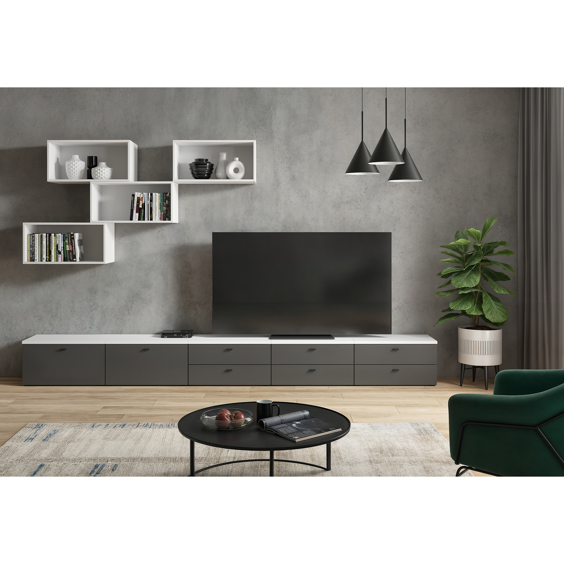 11-teiliges Wohnwand-Set - anthrazit - weiß