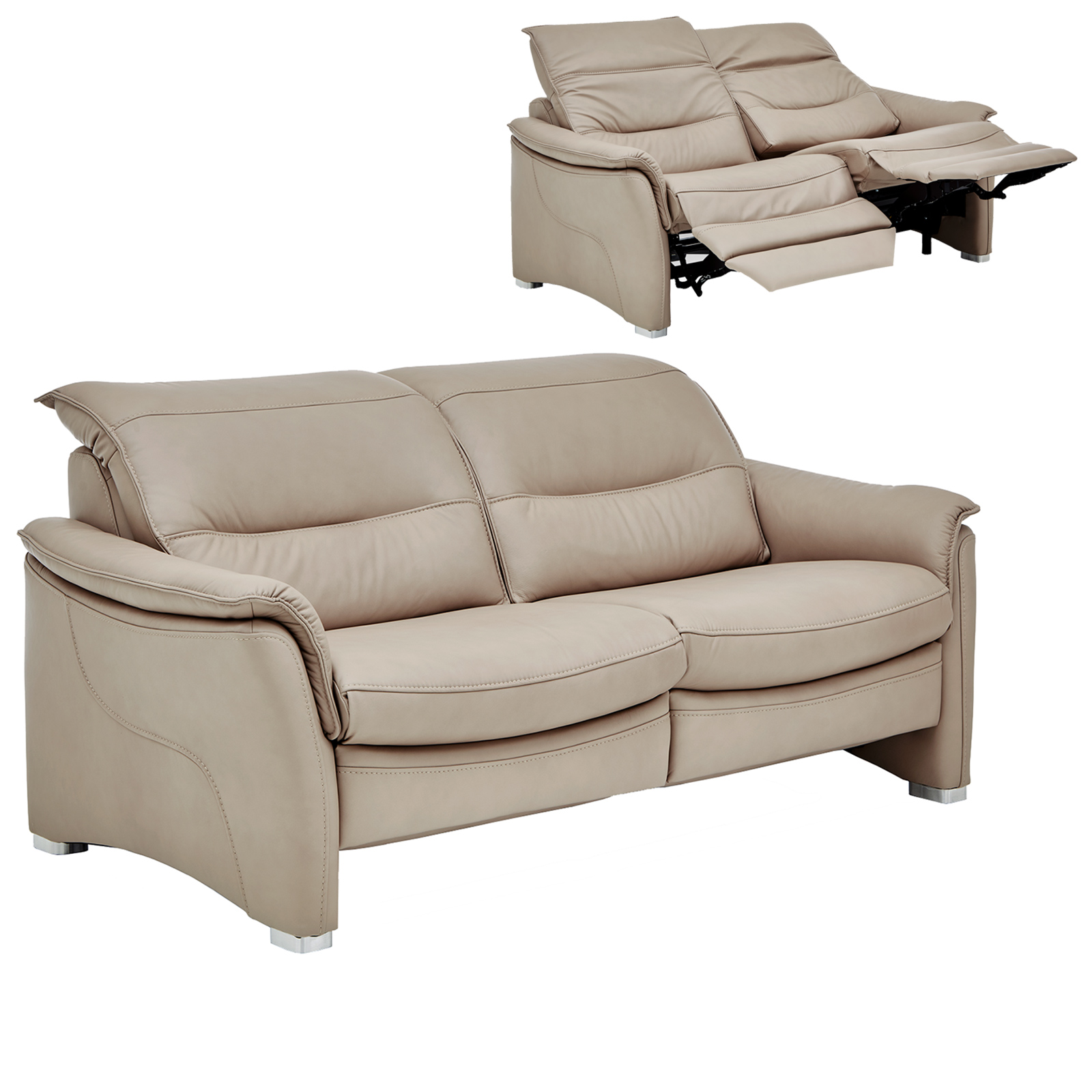 2,5-Sitzer-Ledersofa - pearl - mit Funktionen