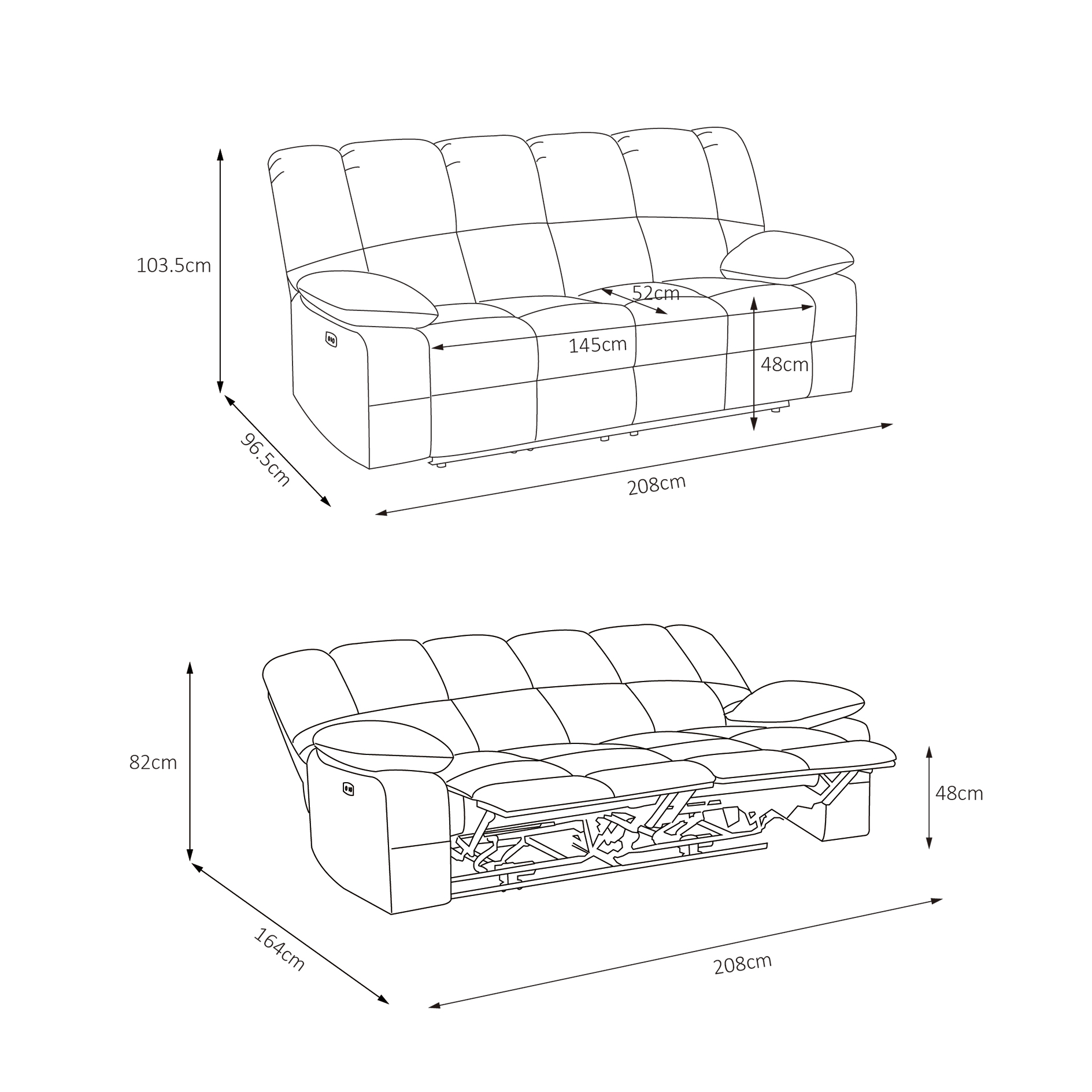 2,5-Sitzer-Sofa - grau - Relaxfunktion - mit Motor - Webstoff