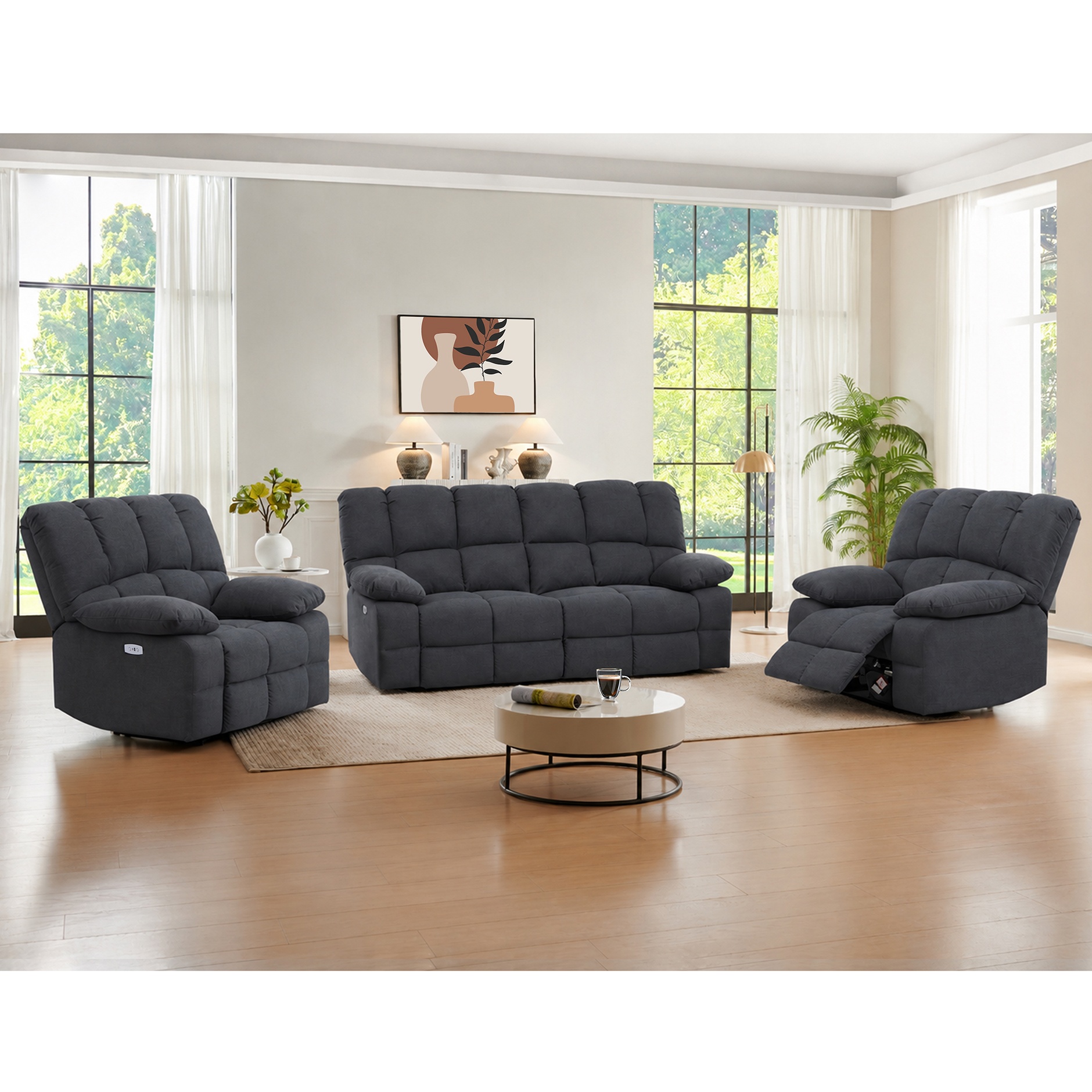 2,5-Sitzer-Sofa - grau - Relaxfunktion - mit Motor - Webstoff