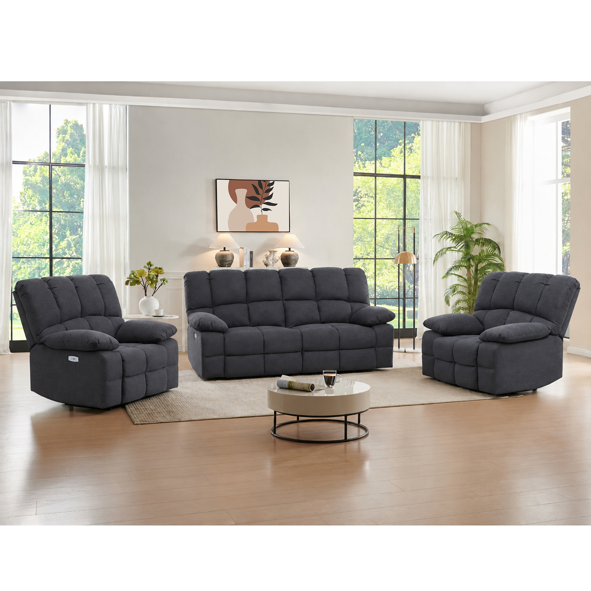2,5-Sitzer-Sofa - grau - Relaxfunktion - mit Motor - Webstoff