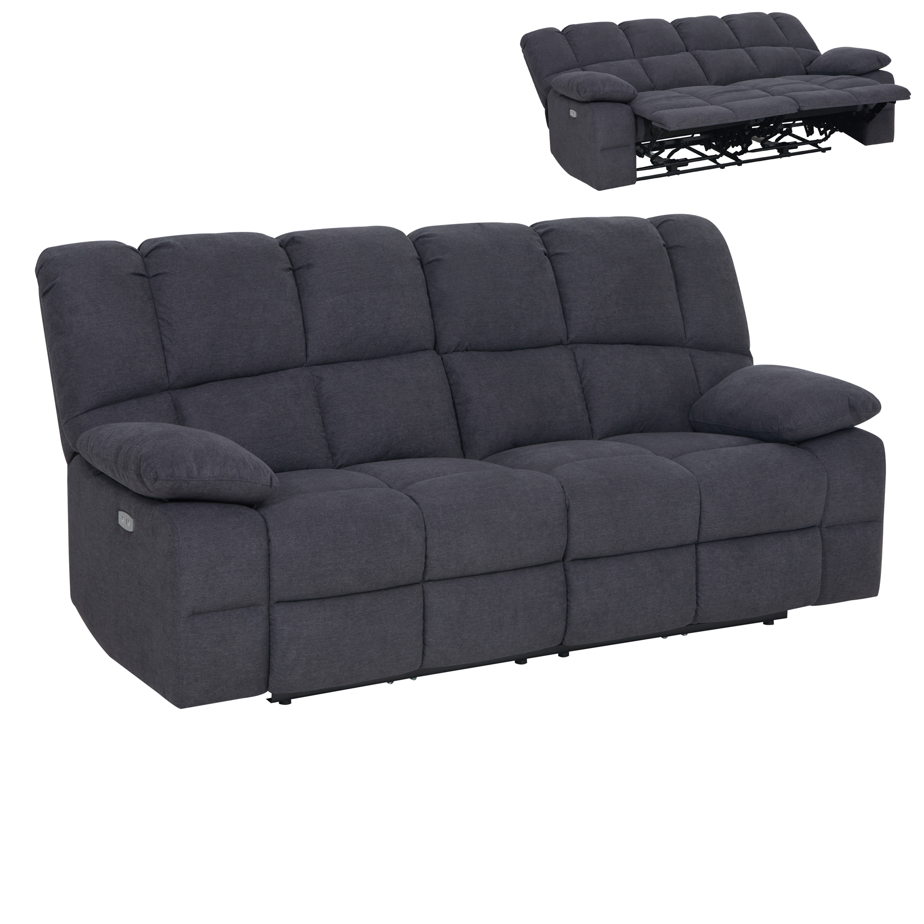 2,5-Sitzer-Sofa - grau - Relaxfunktion - mit Motor - Webstoff