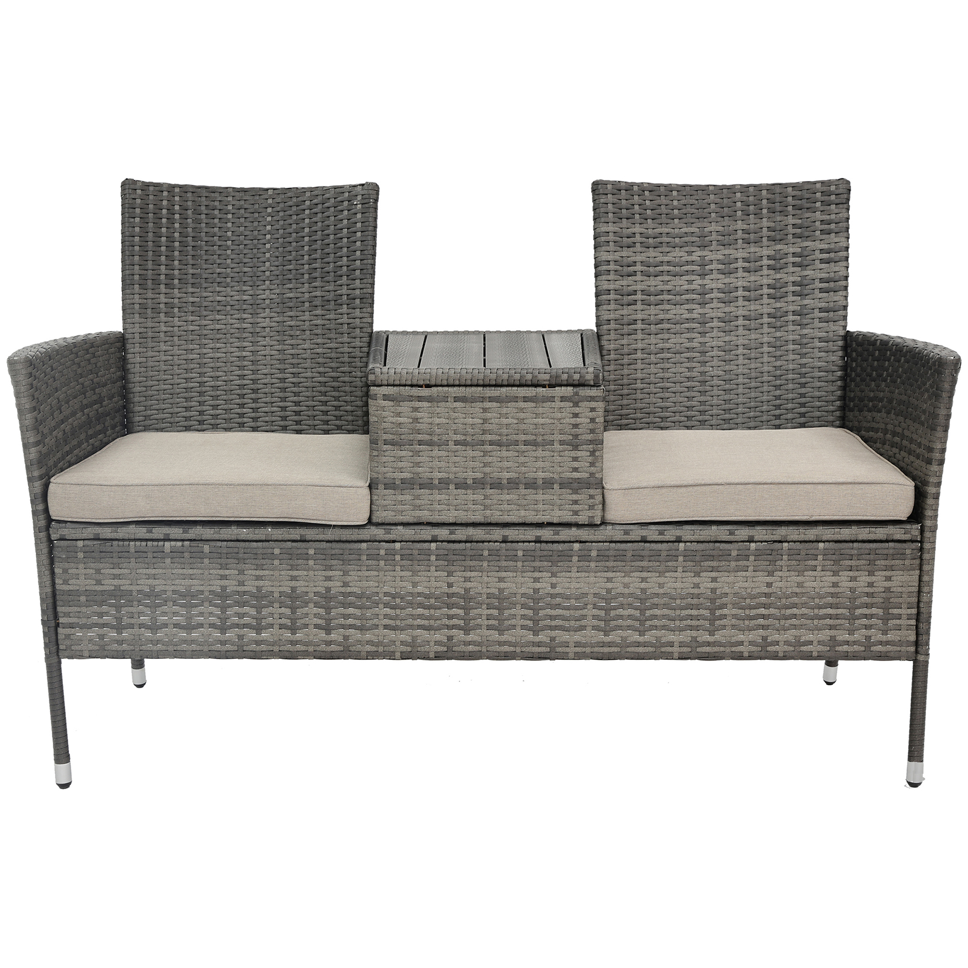2-Sitzer Gartenbank - grau-beige - integrierter Tisch