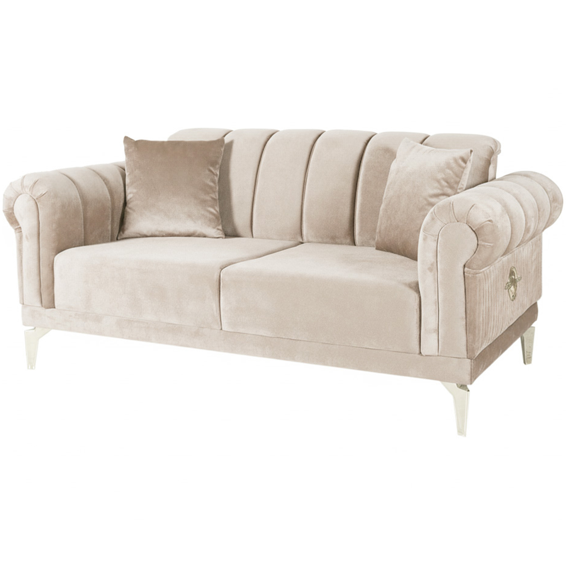 2-Sitzer-Sofa - beige - Liegefunktion - Microfaser - mit Kissen