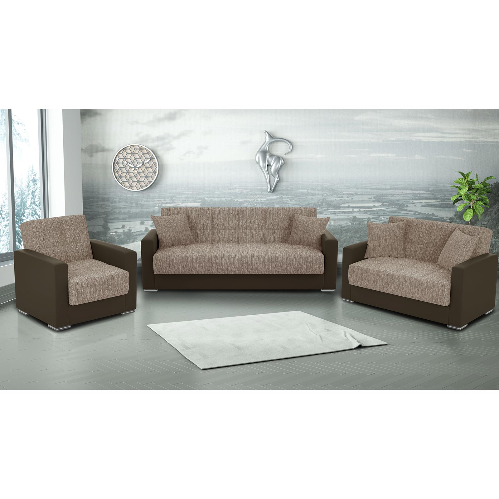 2-Sitzer Sofa - braun - mit Liegefunktion und Staukasten