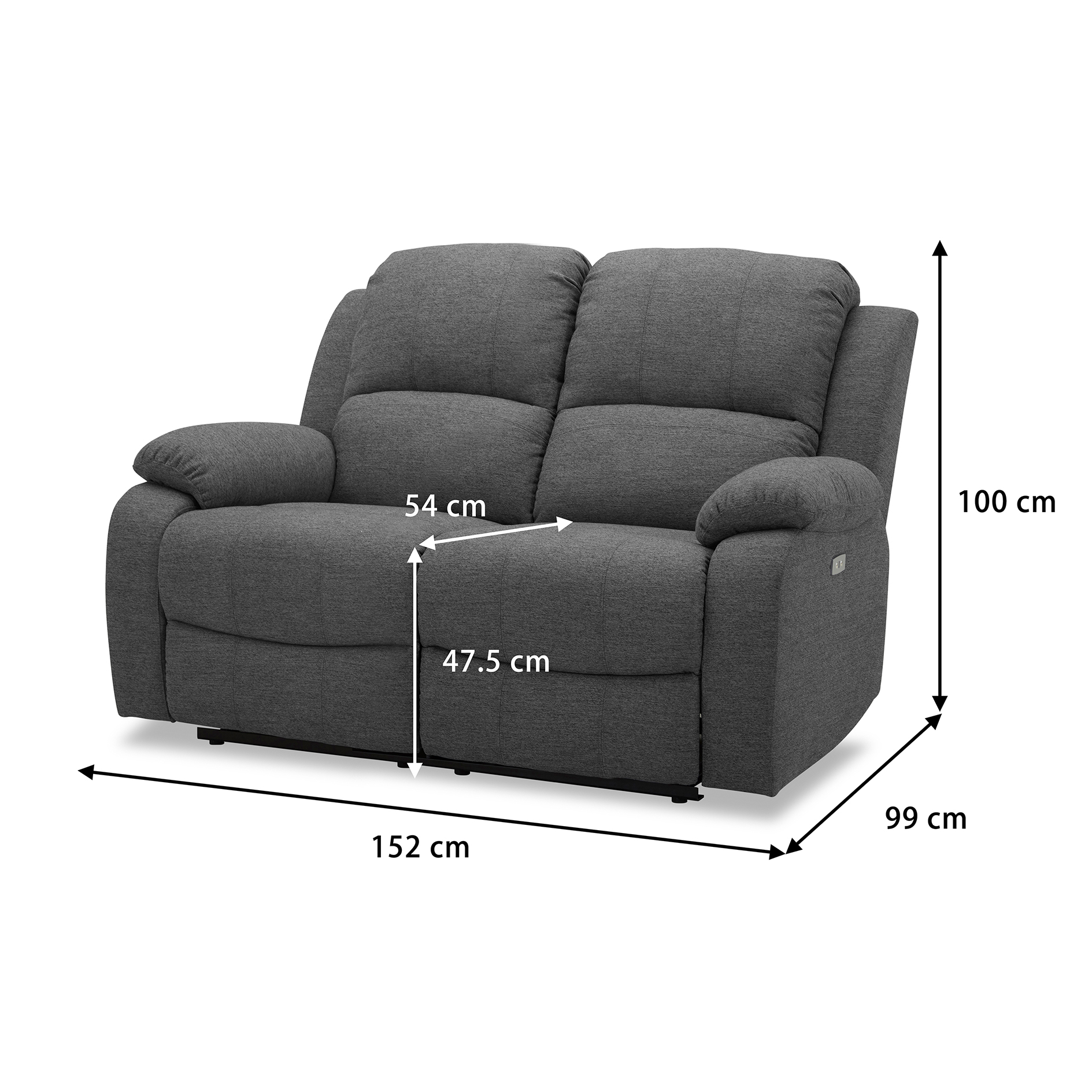 2-Sitzer-Sofa - dunkelgrau - Federkern - elektrische Relaxfunktion