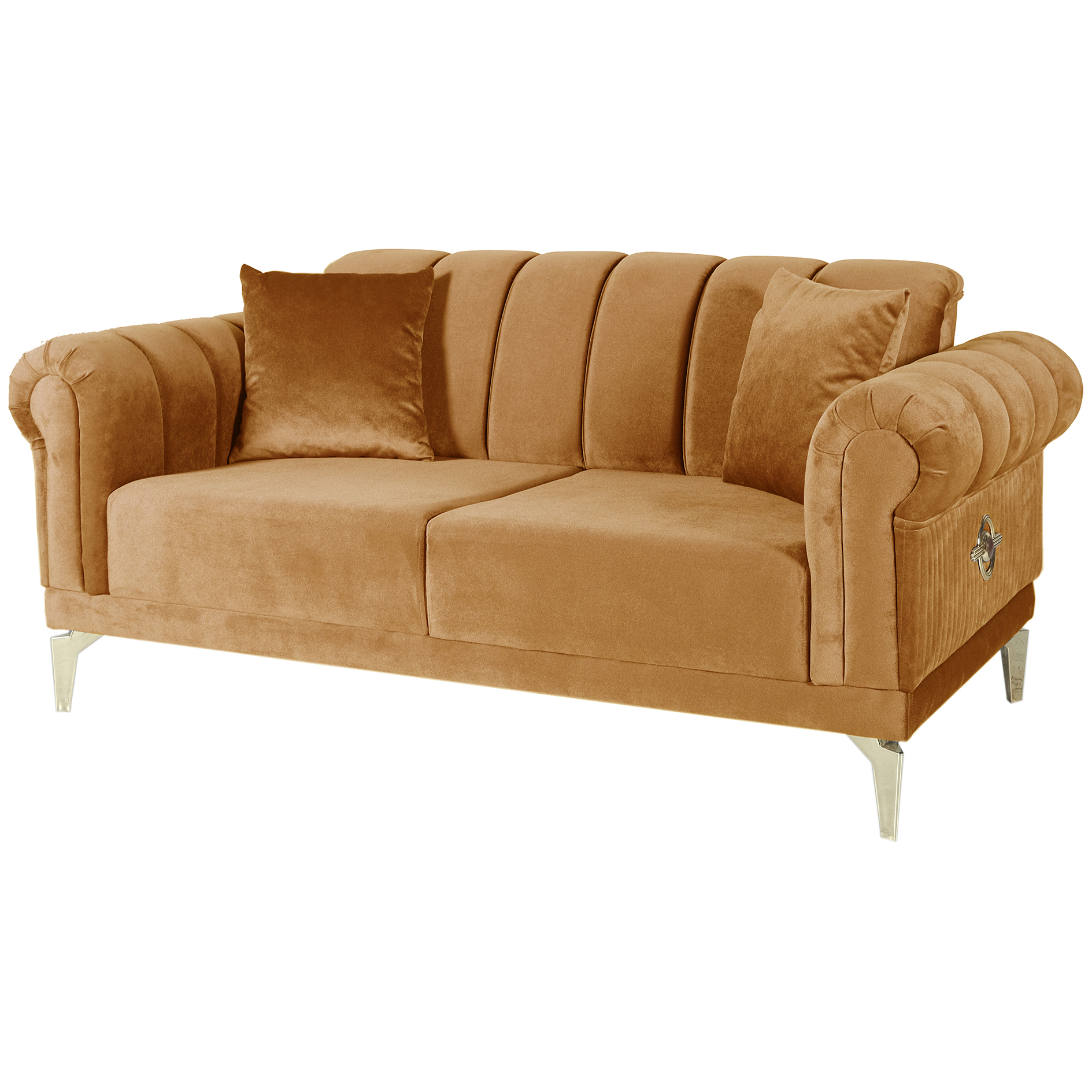 2-Sitzer-Sofa - goldbraun - Liegefunktion - Microfaser - mit Kissen