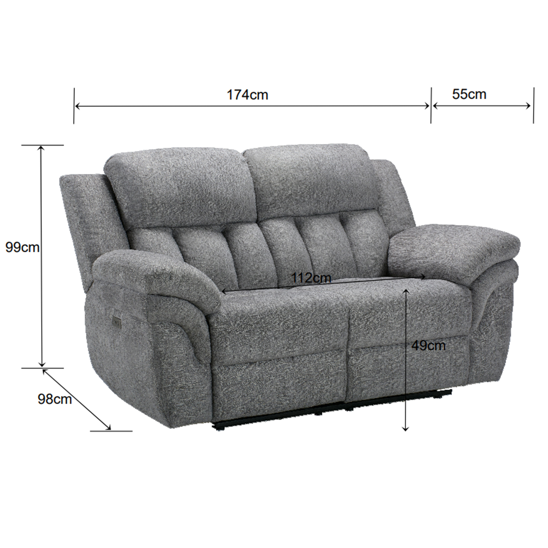 2-Sitzer-Sofa - grau - elektrische Relaxfunktion