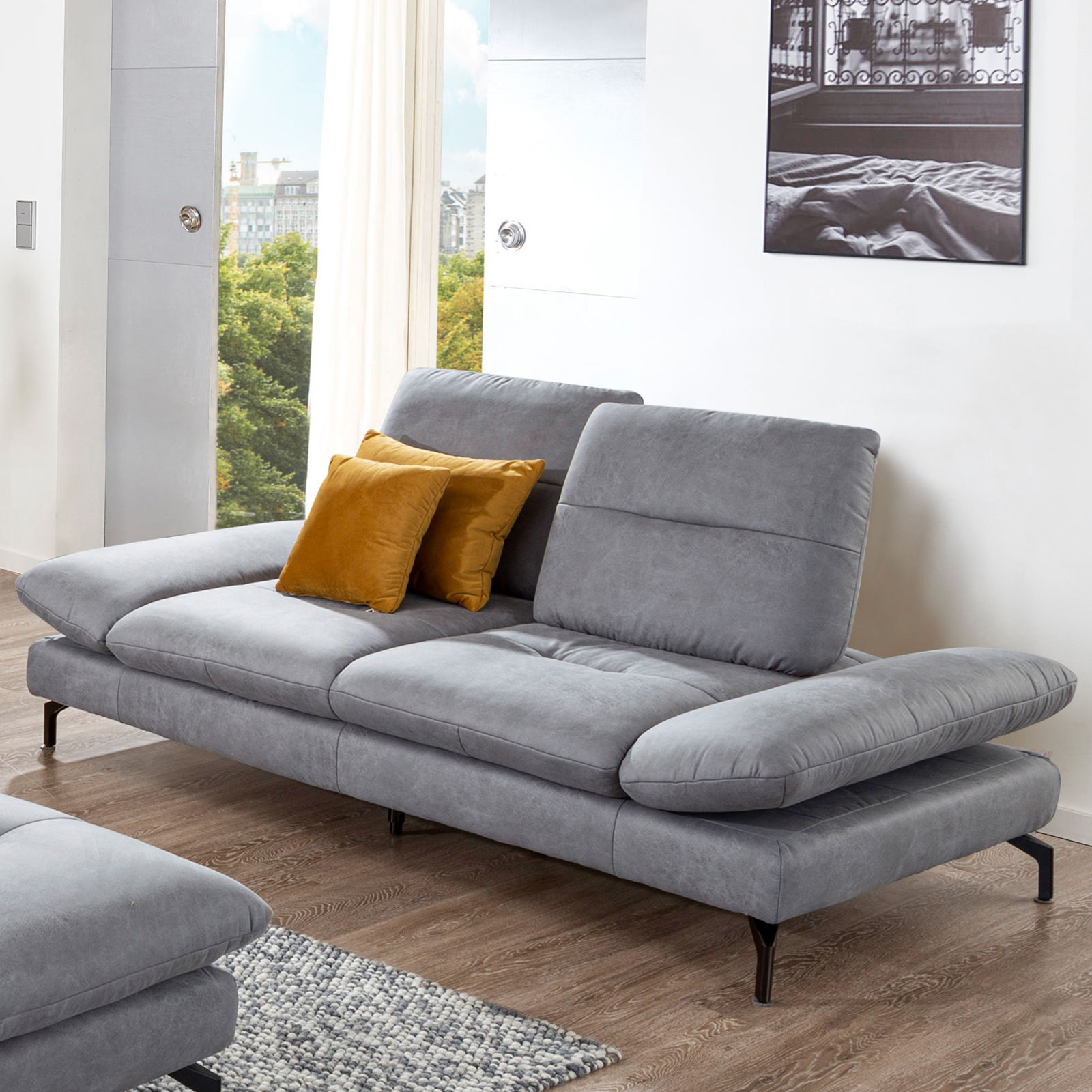 2-Sitzer-Sofa - grau - mit Armteilverstellung