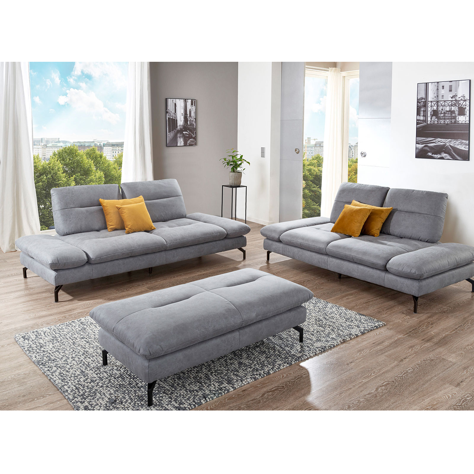 2-Sitzer-Sofa - grau - mit Armteilverstellung