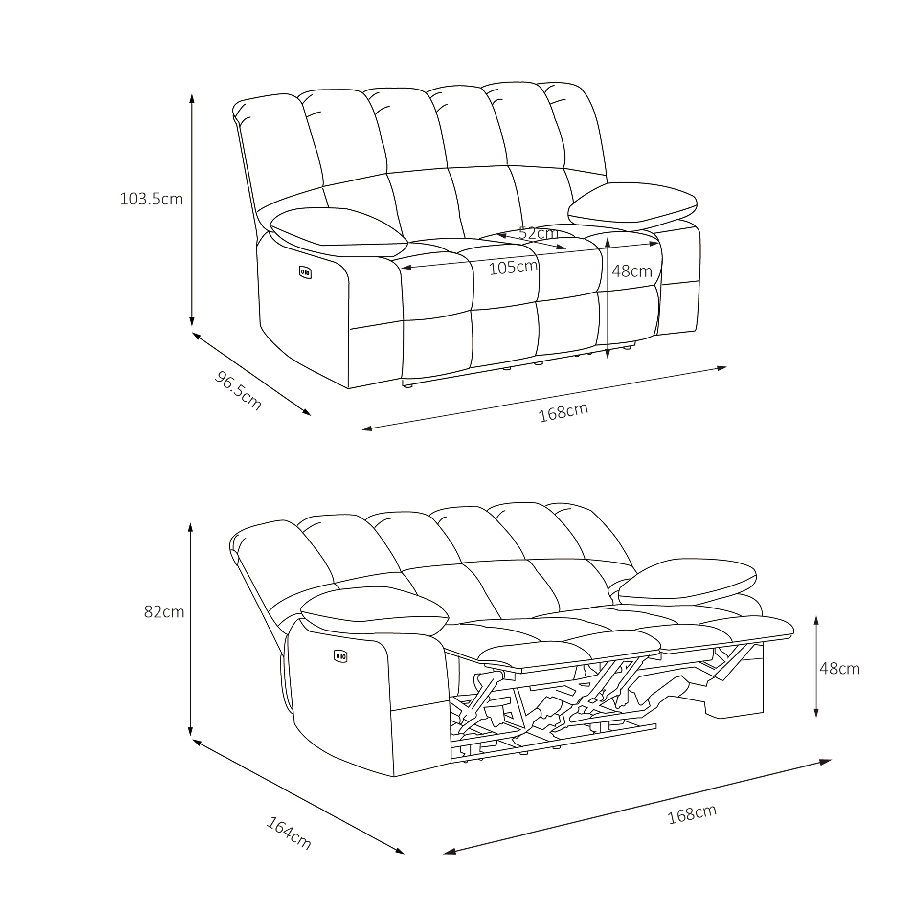 2-Sitzer-Sofa - grau - Relaxfunktion - mit Motor - Webstoff