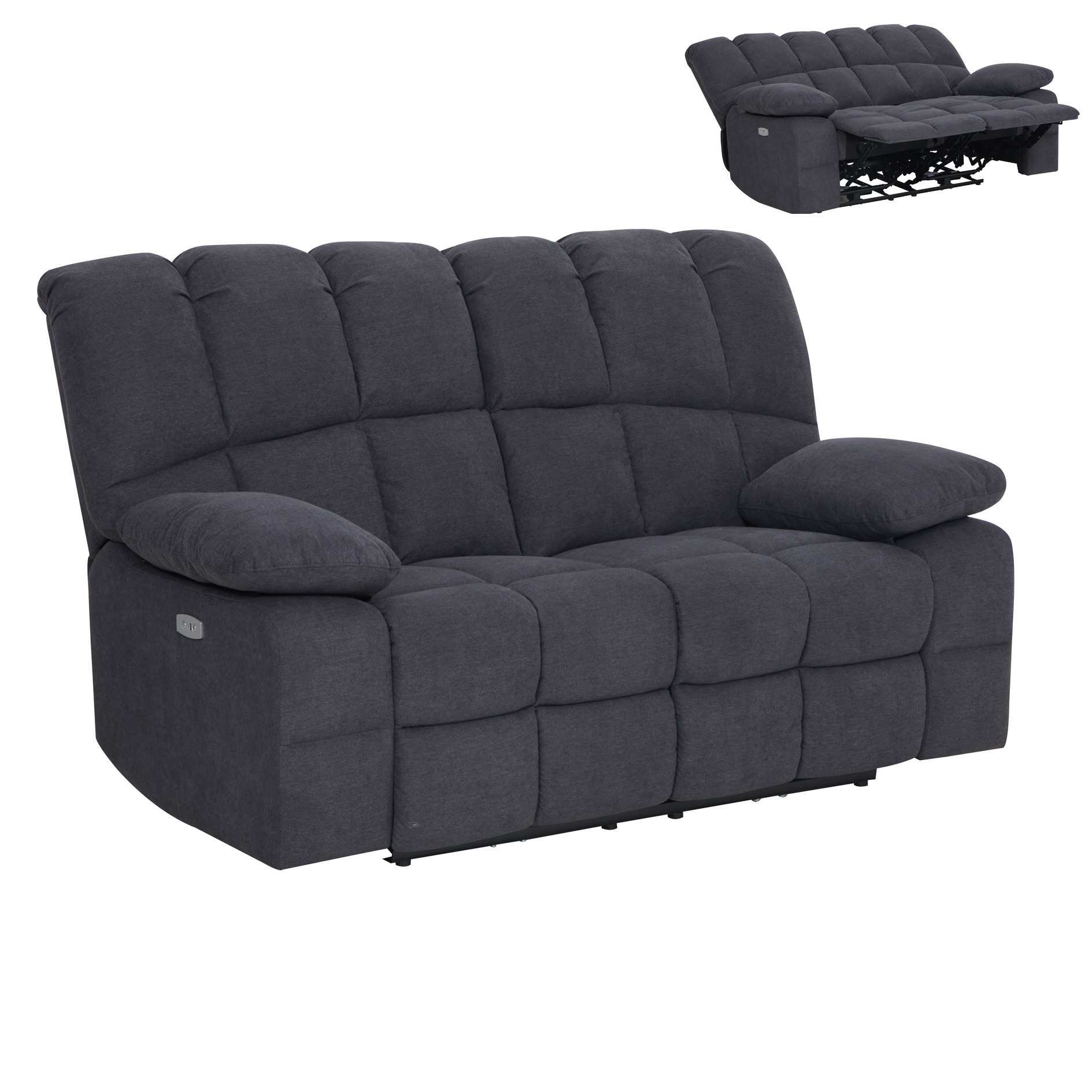 2-Sitzer-Sofa - grau - Relaxfunktion - mit Motor - Webstoff