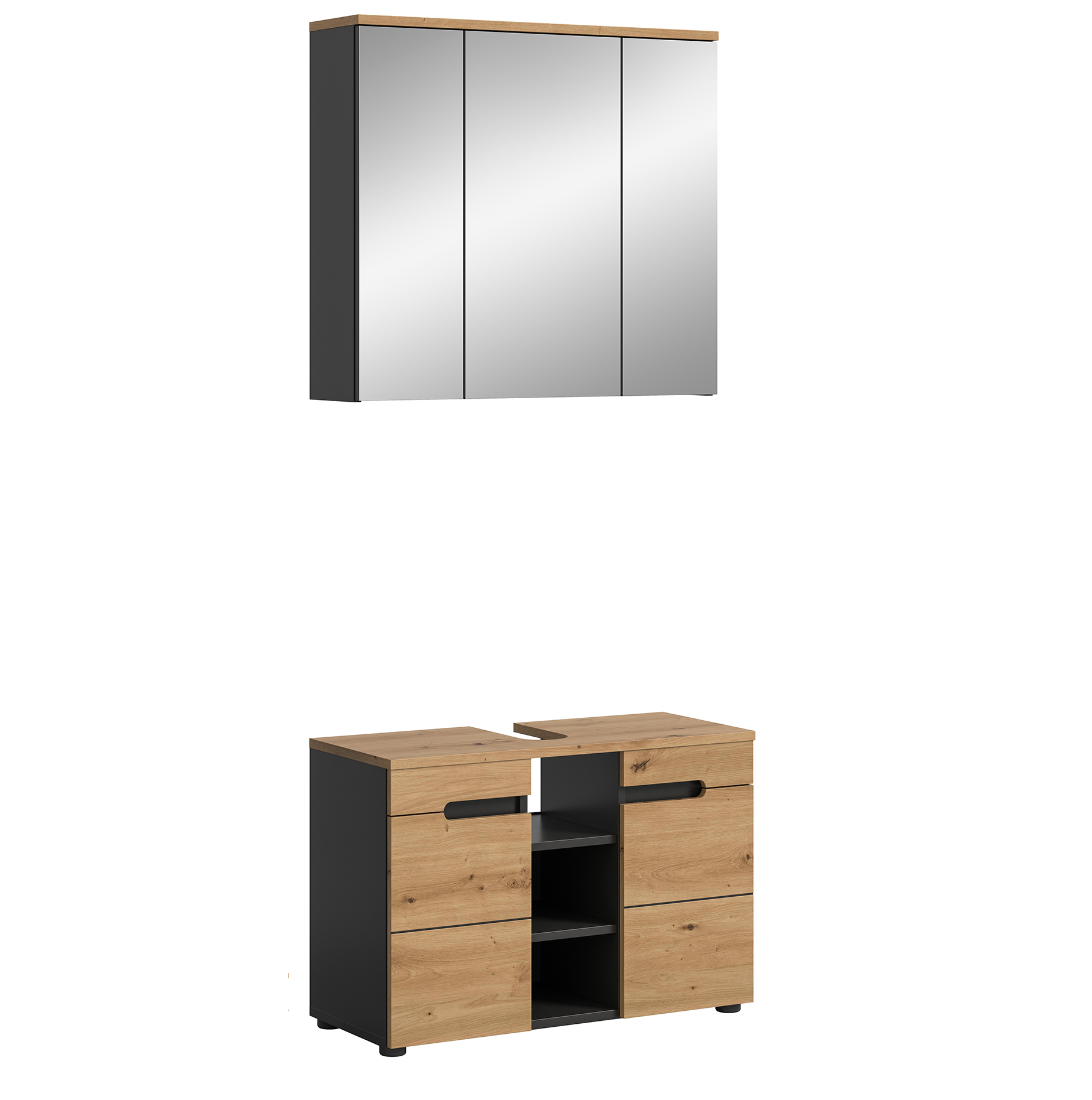 2-teilige Badkombination CANU - Artisan Eiche - Basalt grau - Spiegelschrank