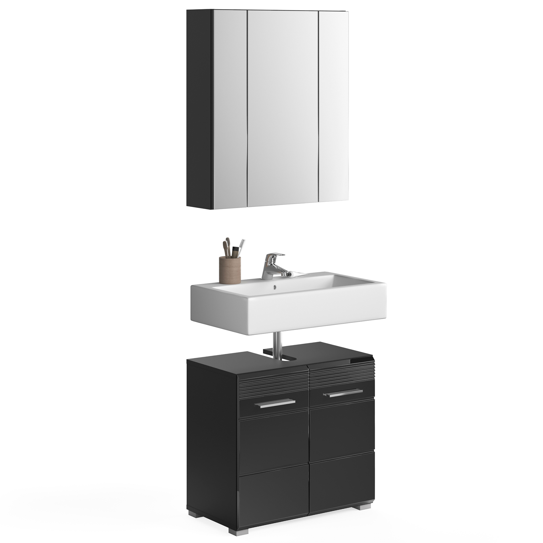 2-teilige Badkombination LINUS - schwarz Hochglanz - 60 cm