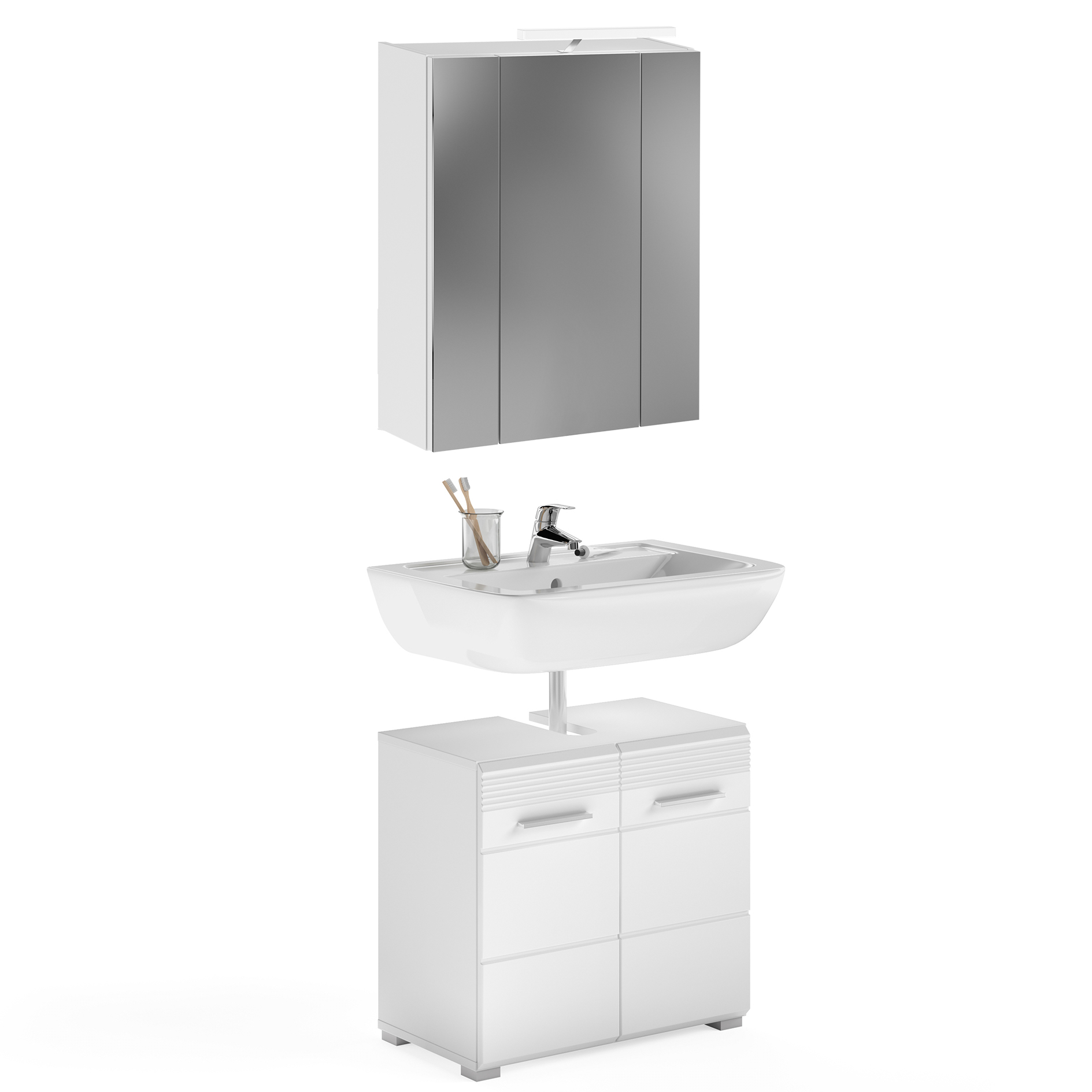 2-teilige Badkombination LINUS - weiß Hochglanz - LED-Beleuchtung - 60 cm