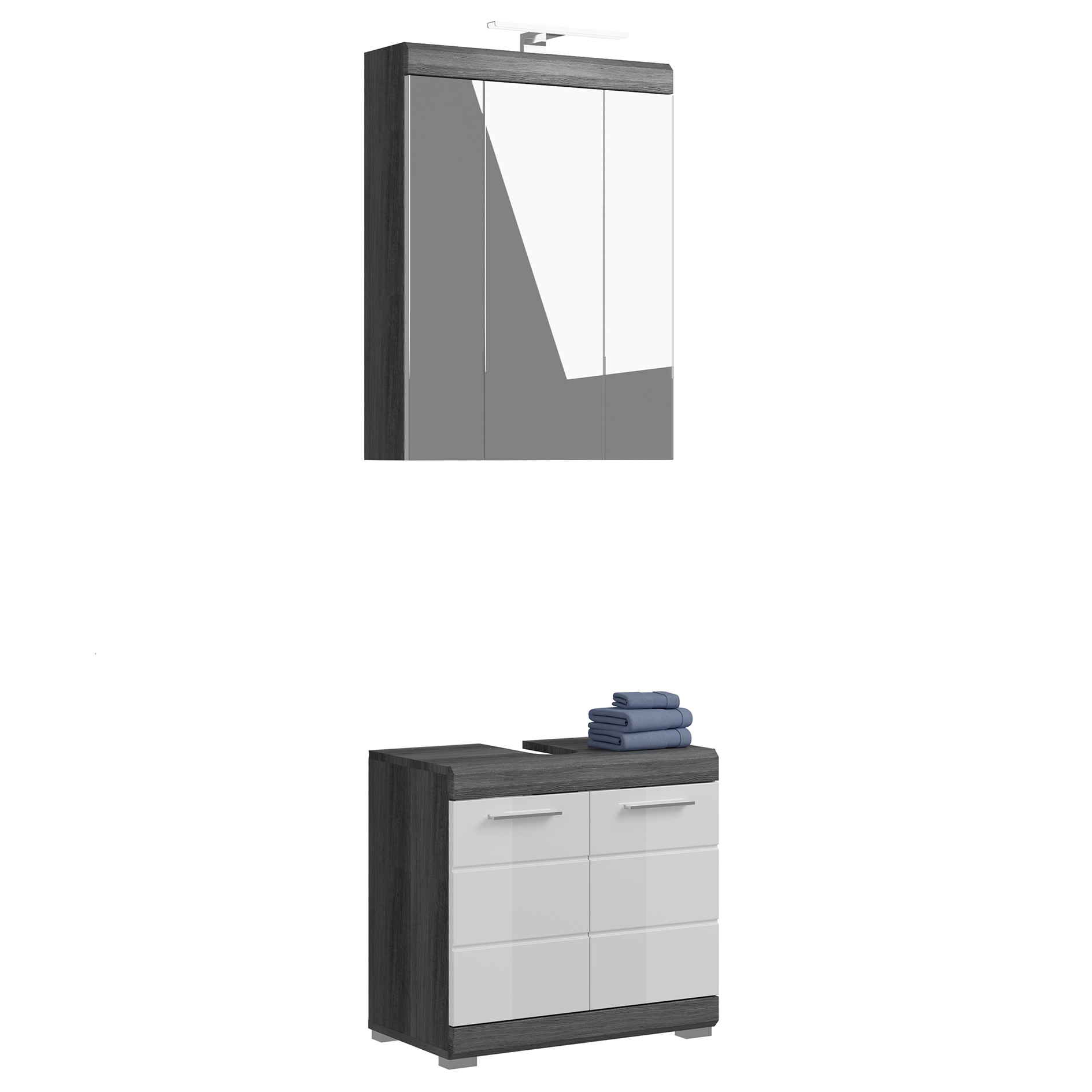 2-teilige Badkombination SCOUT - Rauchsilber - weiß Hochglanz - LED-Spiegelschrank - 60 cm