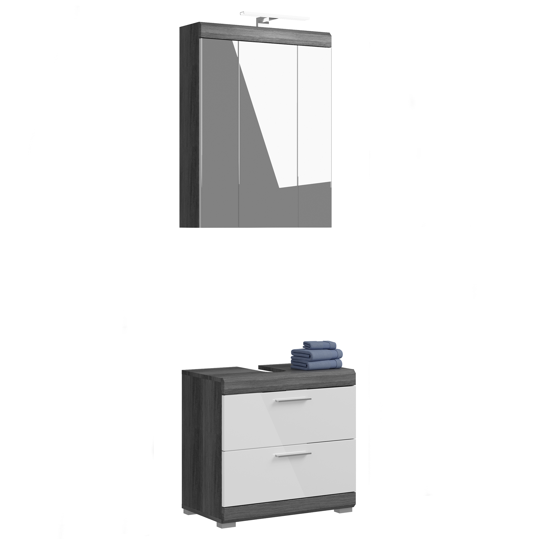2-teilige Badkombination SCOUT - Rauchsilber - weiß Hochglanz - LED-Spiegelschrank - 60 cm