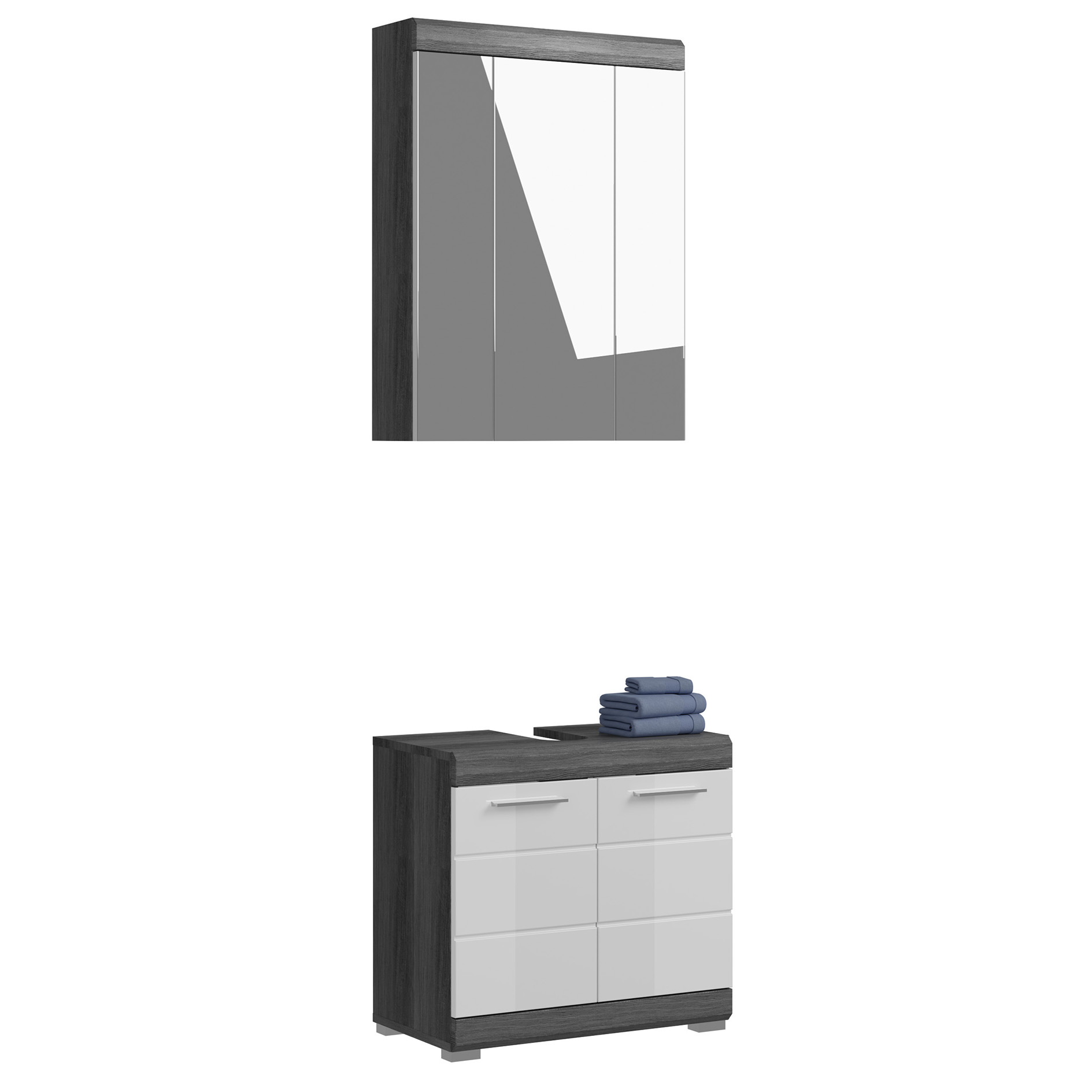 2-teilige Badkombination SCOUT - Rauchsilber - weiß Hochglanz - Spiegelschrank - 60 cm