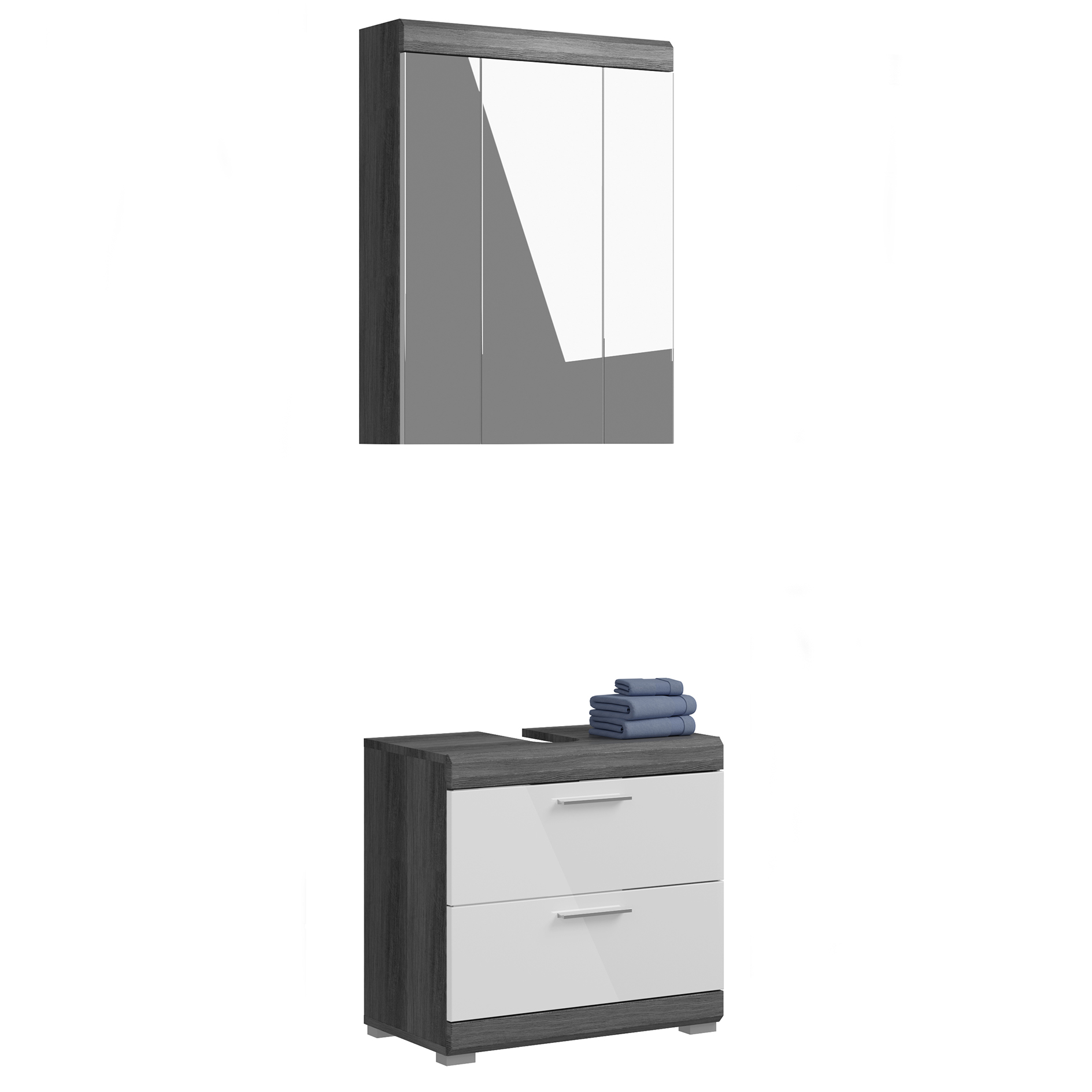 2-teilige Badkombination SCOUT - Rauchsilber - weiß Hochglanz - Spiegelschrank - 60 cm