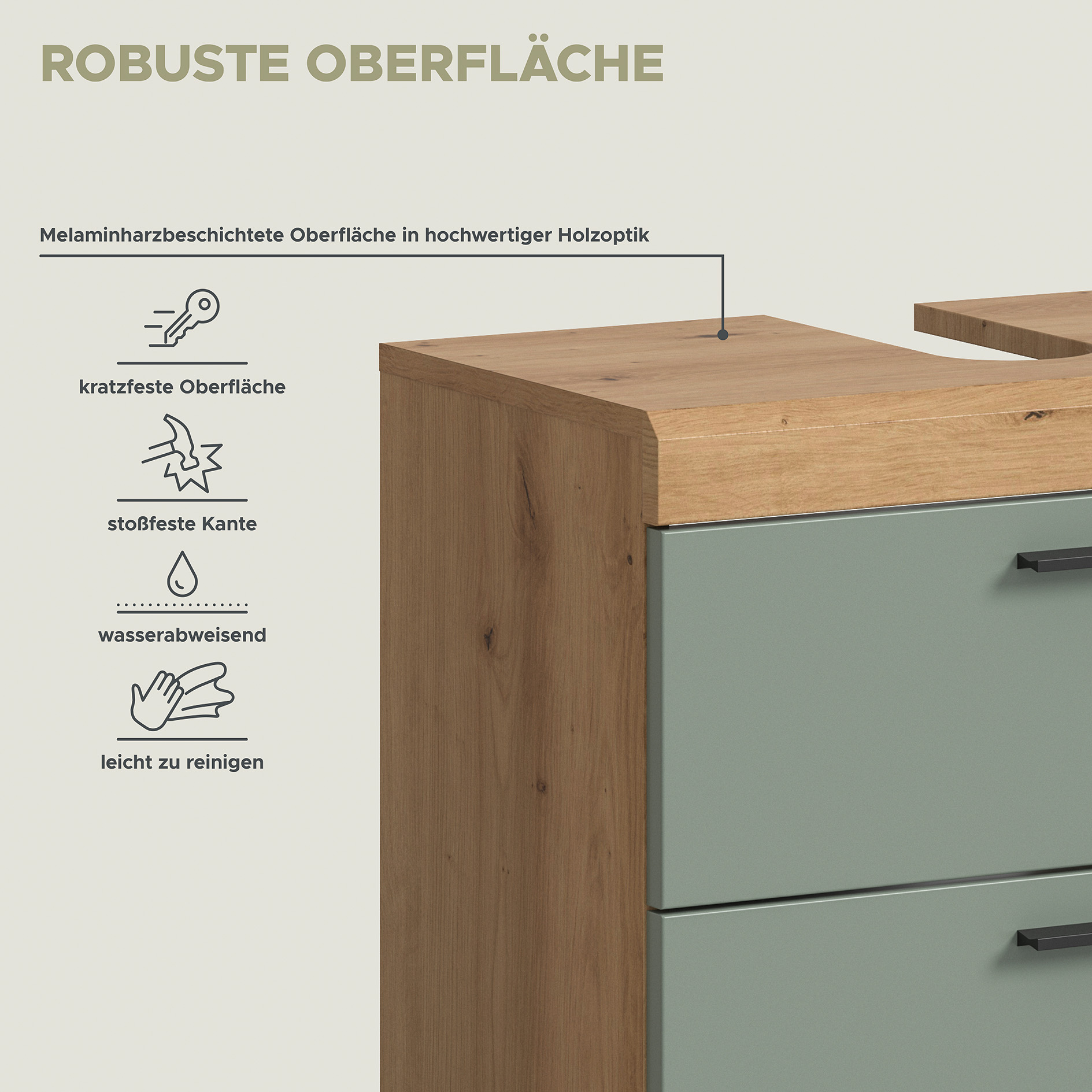 2-teilige Badkombination SCOUT - Salbei - Artisan Eiche - LED-Spiegelschrank - 60 cm
