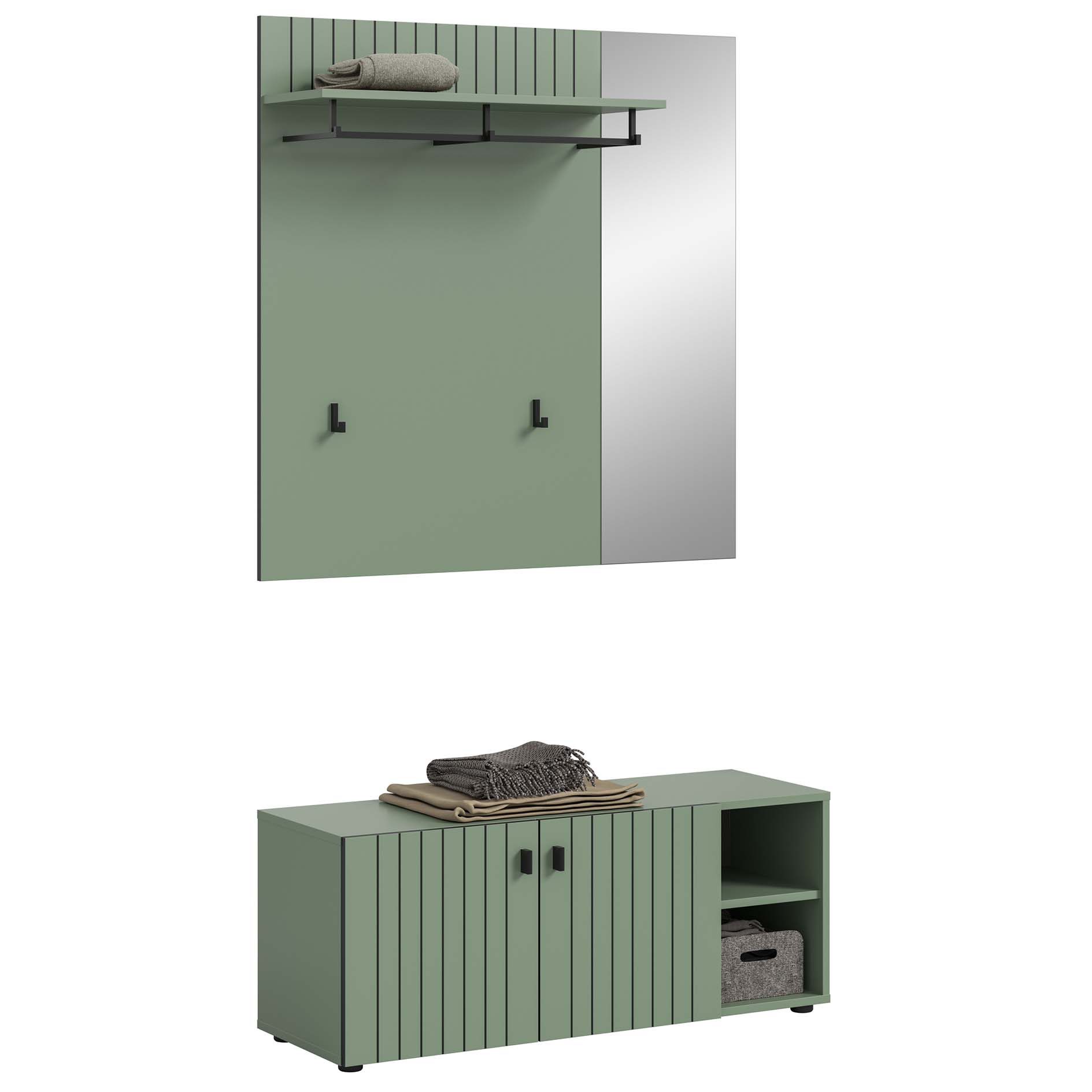2-teilige Garderobenkombination STATION - Smoke Green - 106 cm breit