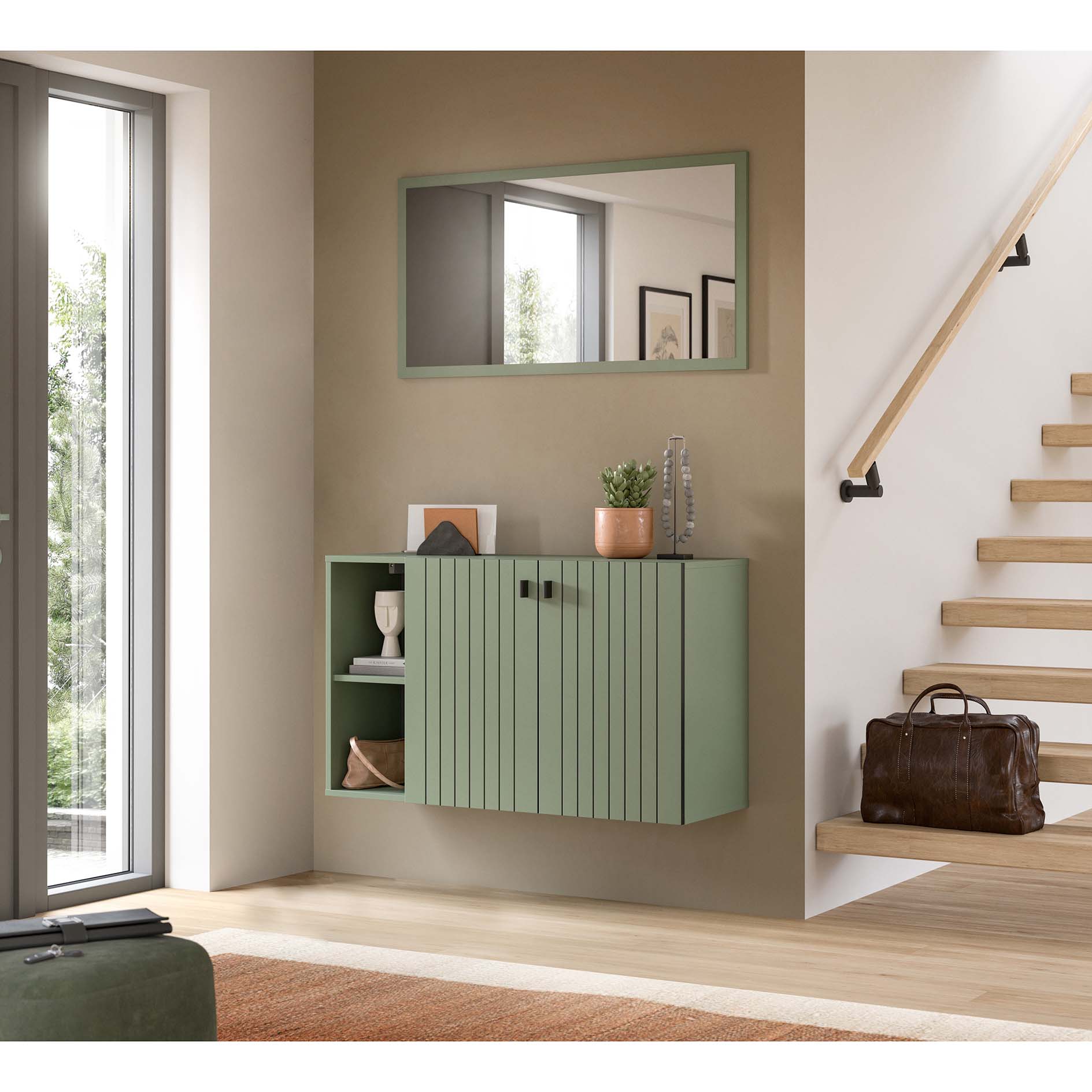 2-teilige Garderobenkombination STATION - Smoke Green Nachbildung - 106 cm breit