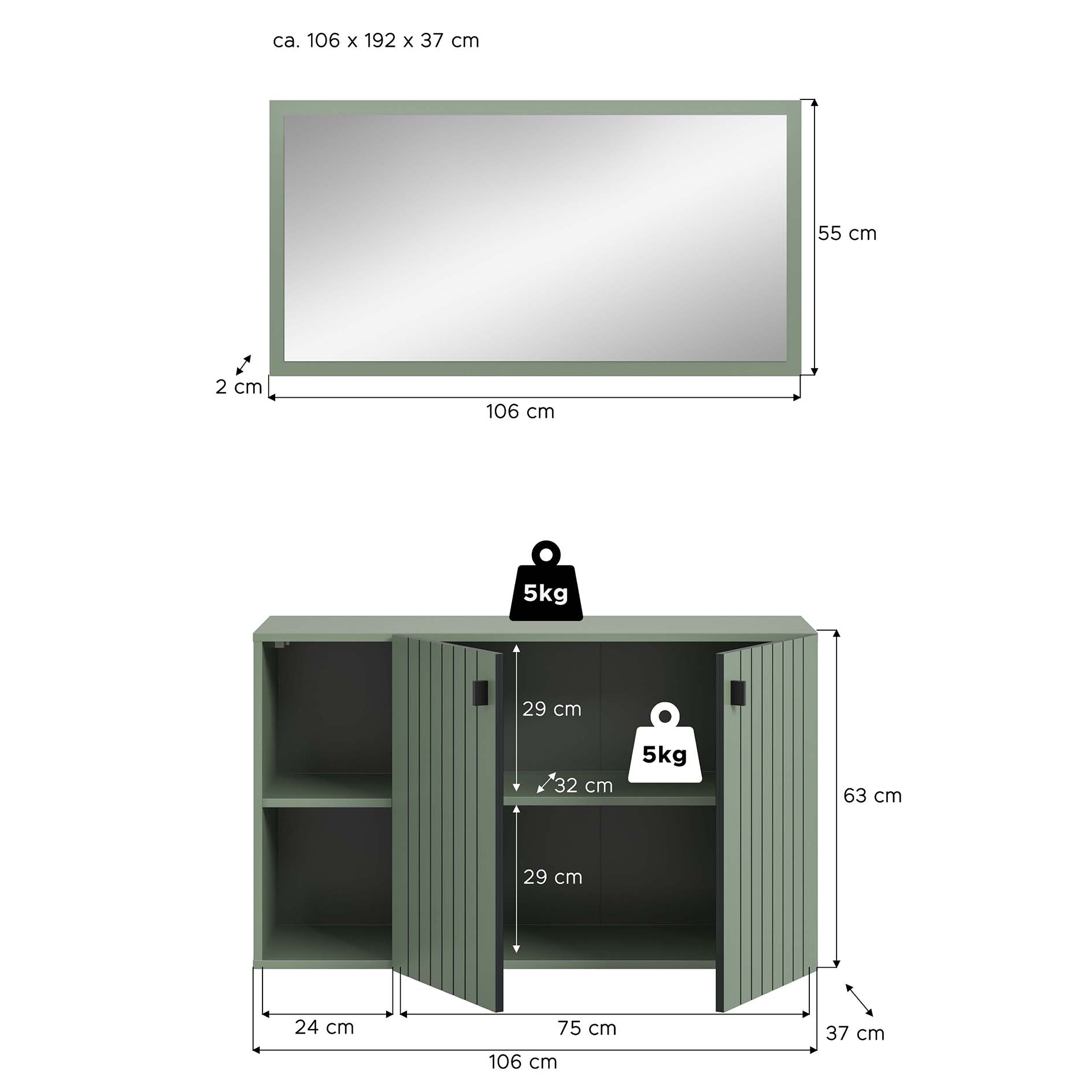 2-teilige Garderobenkombination STATION - Smoke Green Nachbildung - 106 cm breit