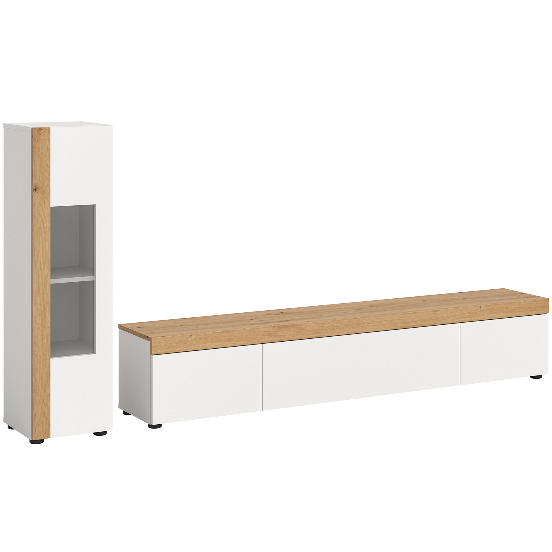 2-teilige Wohnkombination RUDA - weiß - Artisan Eiche - Vitrine - 225 cm