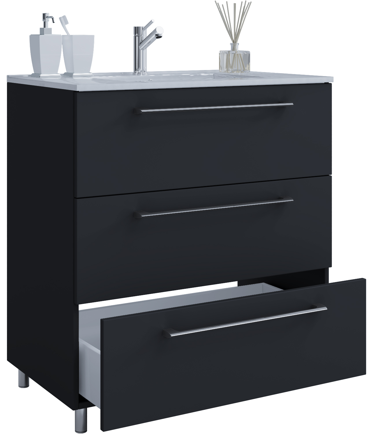 2-teiliger Stand-Waschtisch BADINOS - schwarz - 3 Schubkästen