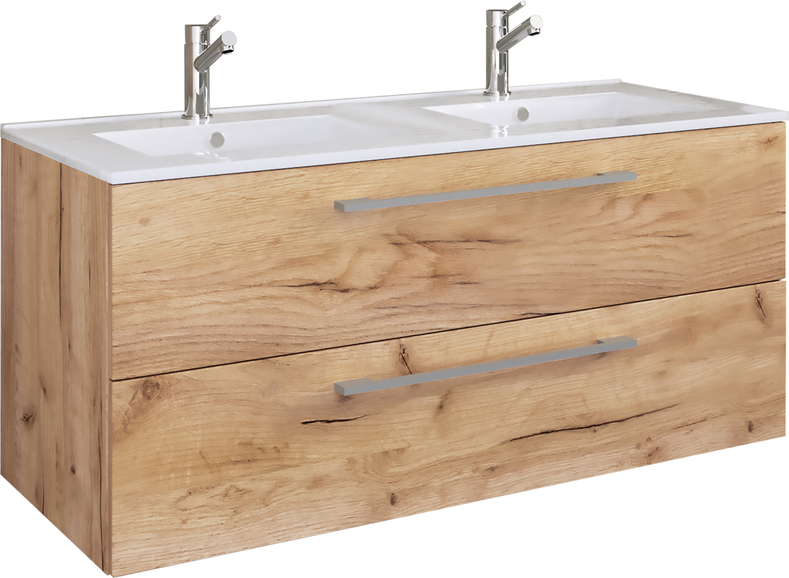 2-teiliger Waschplatz BUDASI - Honig Eiche - Doppelwaschbecken - 112 cm