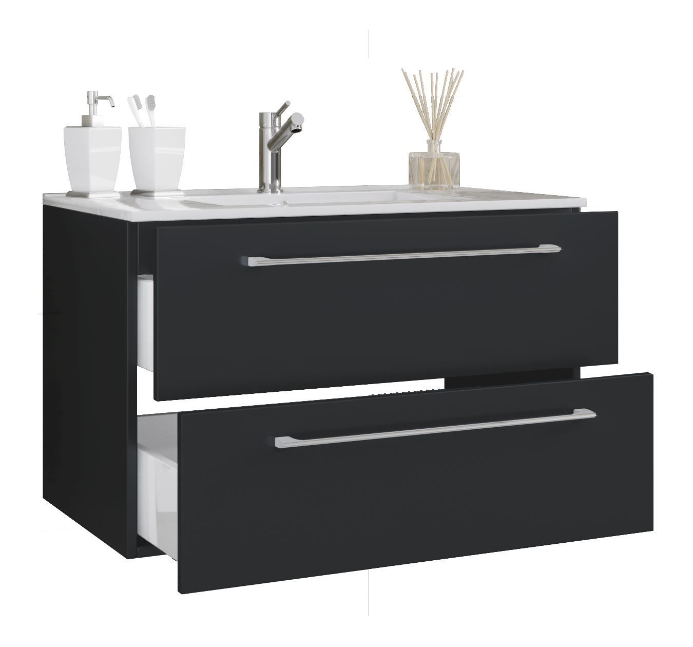 2-teiliger Waschtisch BADINOS - schwarz - 2 Schubkästen