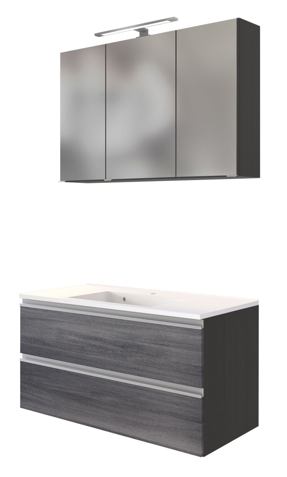 2-teiliges Badmöbel-Set AREZZO - Eiche rauchsilber-graphit - 100 cm
