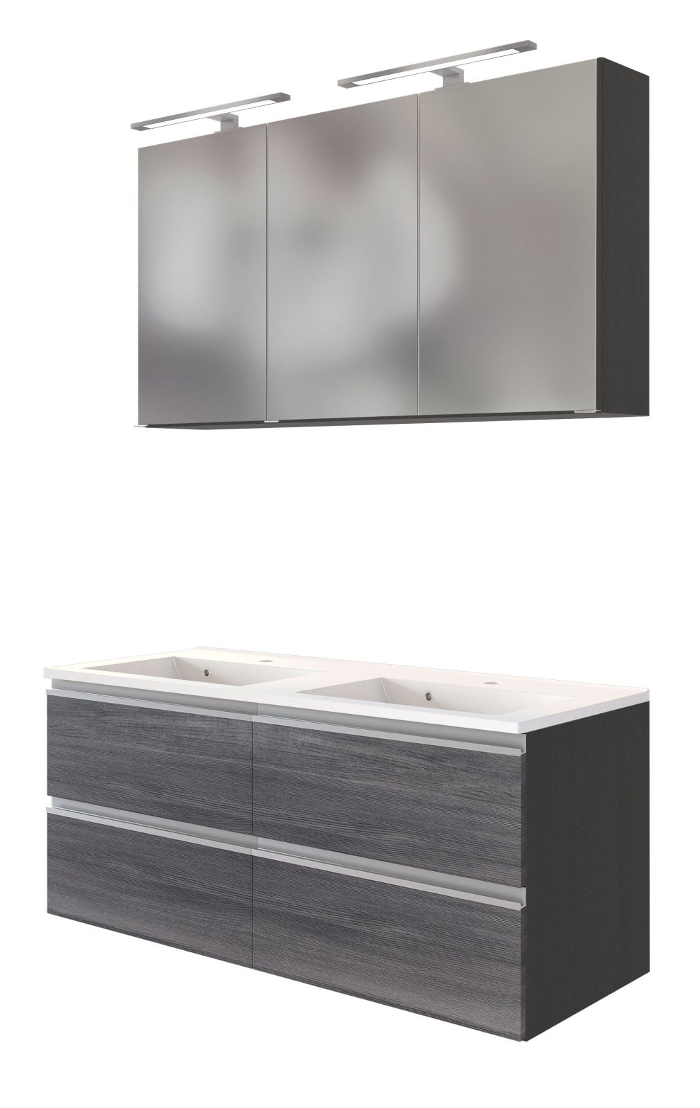 2-teiliges Badmöbel-Set AREZZO - Eiche rauchsilber-graphit - 120 cm