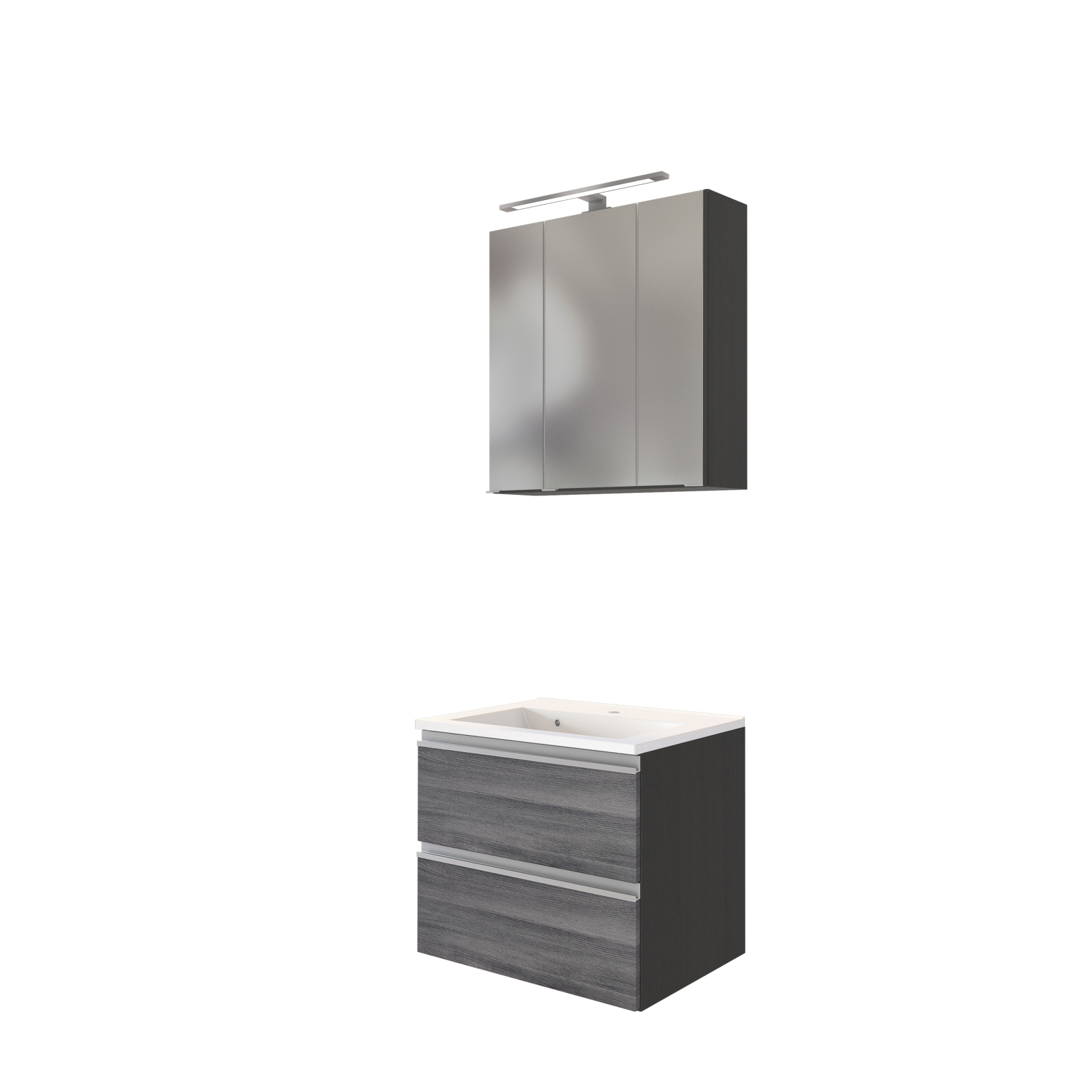 2-teiliges Badmöbel-Set AREZZO - Eiche rauchsilber-graphit - 60 cm