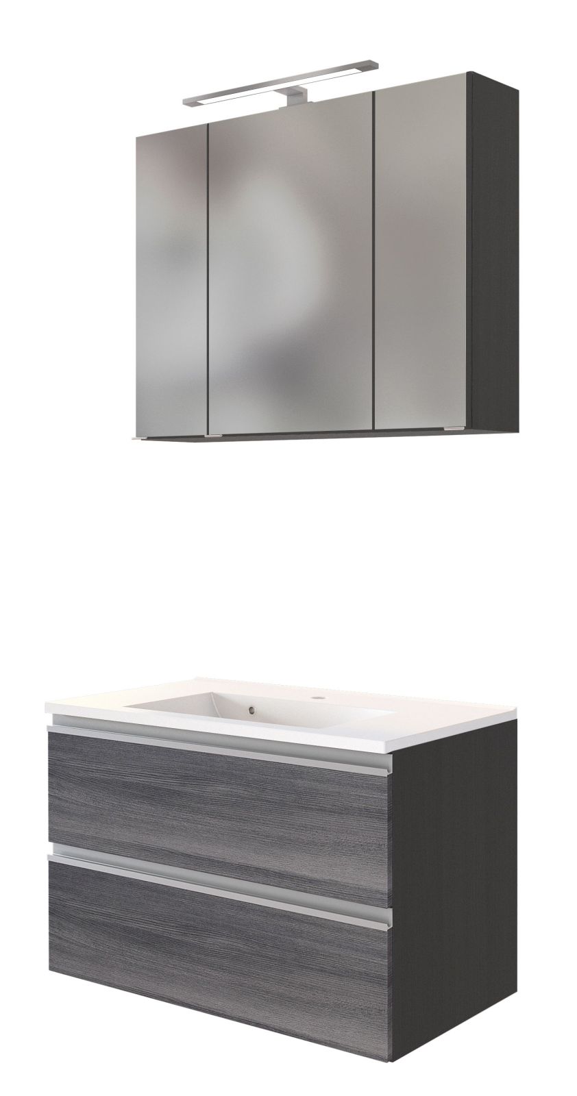2-teiliges Badmöbel-Set AREZZO - Eiche rauchsilber-graphit - 80 cm