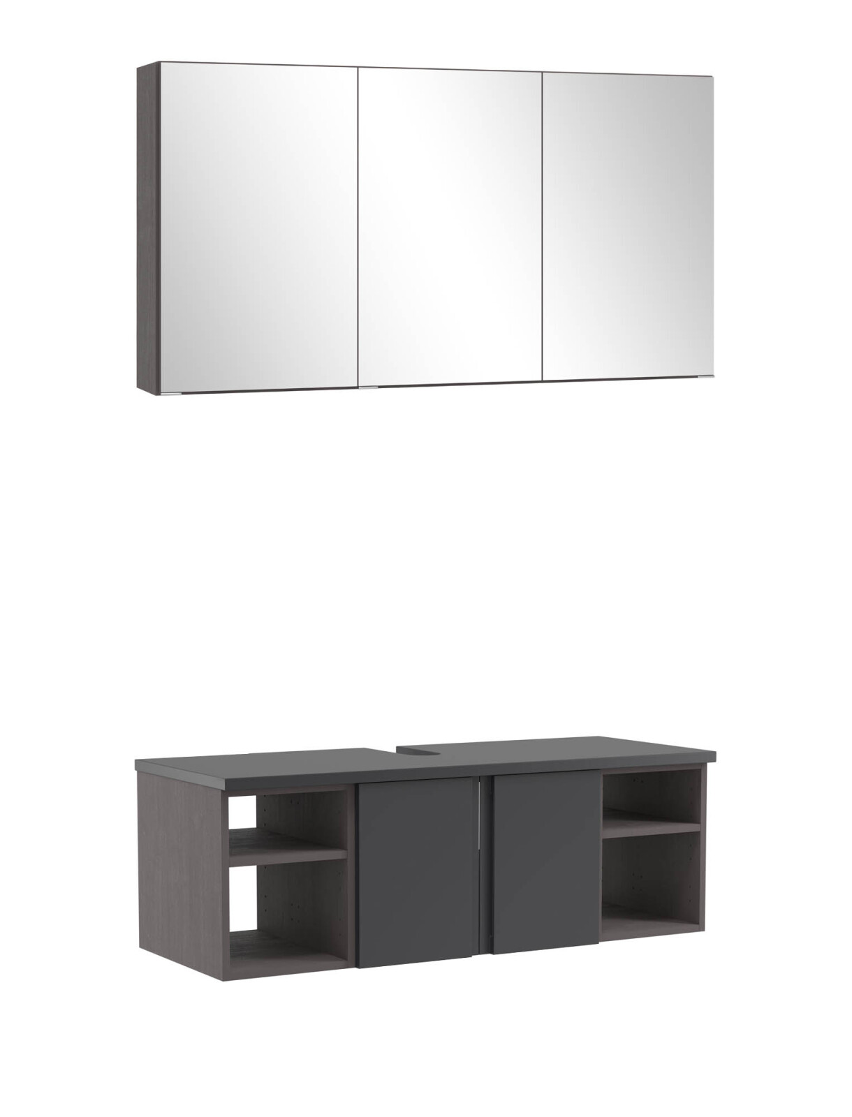 2-teiliges Badmöbel-Set AROSA - graphit - grau matt - mit Spiegelschrank - 120 cm