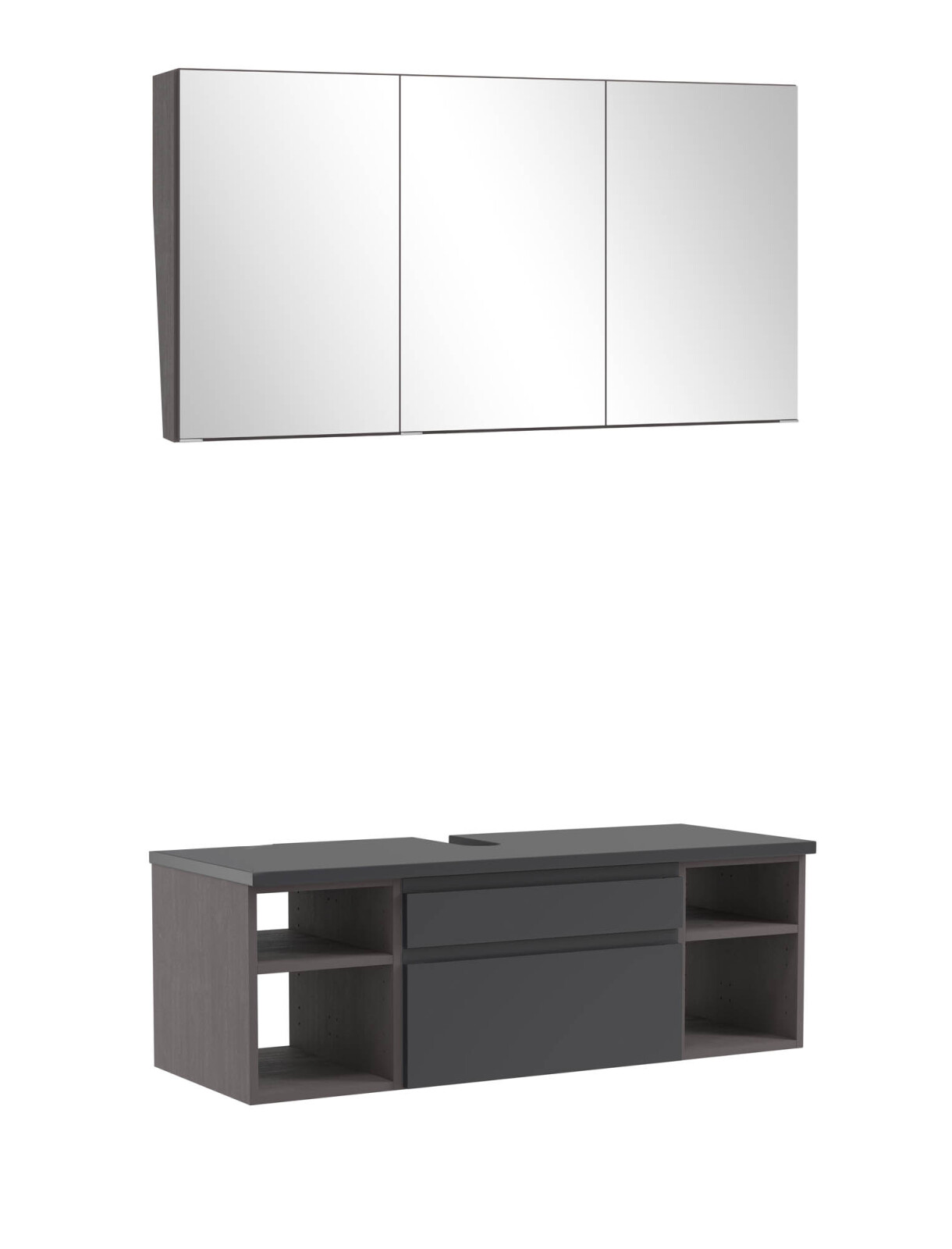 2-teiliges Badmöbel-Set AROSA - graphit - grau matt - mit Spiegelschrank - 120 cm