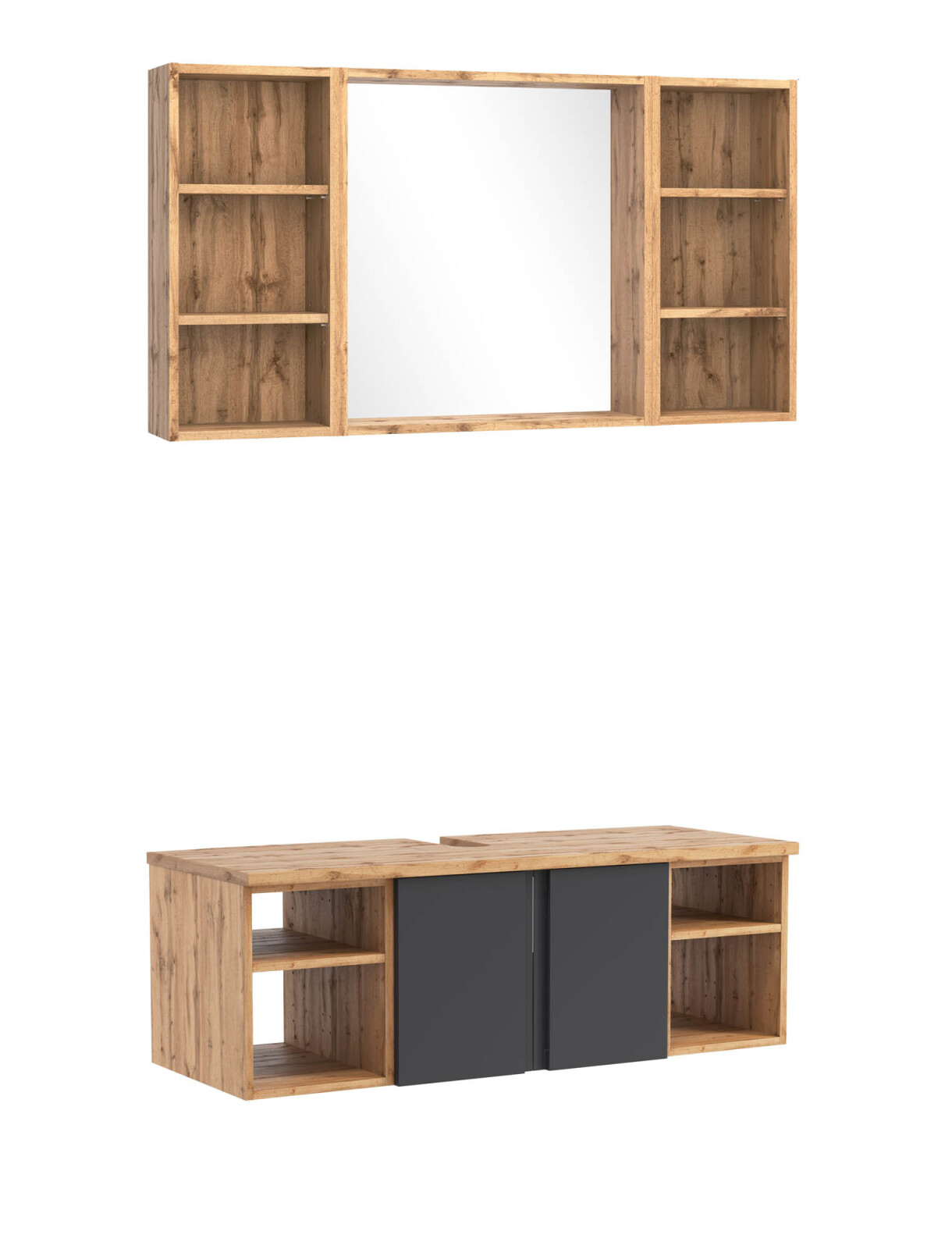 2-teiliges Badmöbel-Set AROSA - Wotaneiche - grau matt - 120 cm