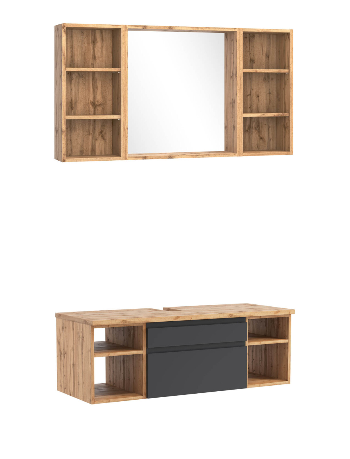 2-teiliges Badmöbel-Set AROSA - Wotaneiche - grau matt - 120 cm