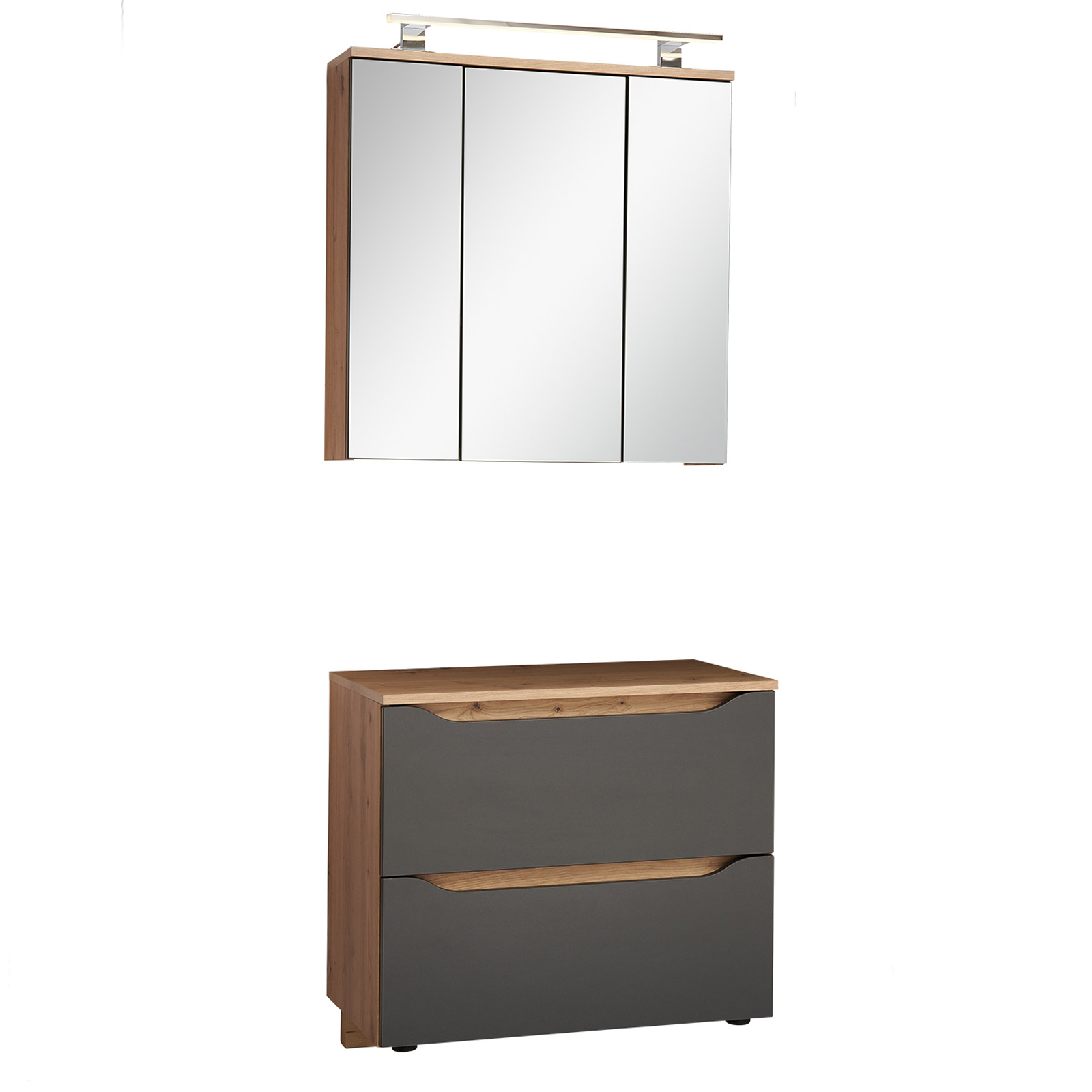 2-teiliges Badmöbel-Set - Artisan Eiche - anthrazit - mit Beleuchtung