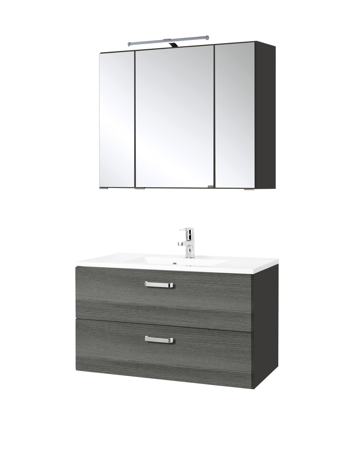2-teiliges Badmöbel-Set BOLOGNA - Eiche rauchsilber-grafitgrau - 90 cm breit
