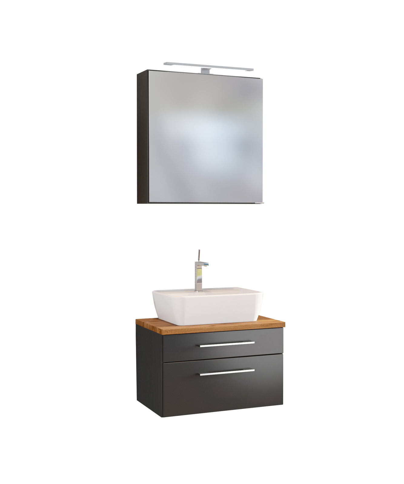 2-teiliges Badmöbel-Set DAVOS - grau - 60 cm breit