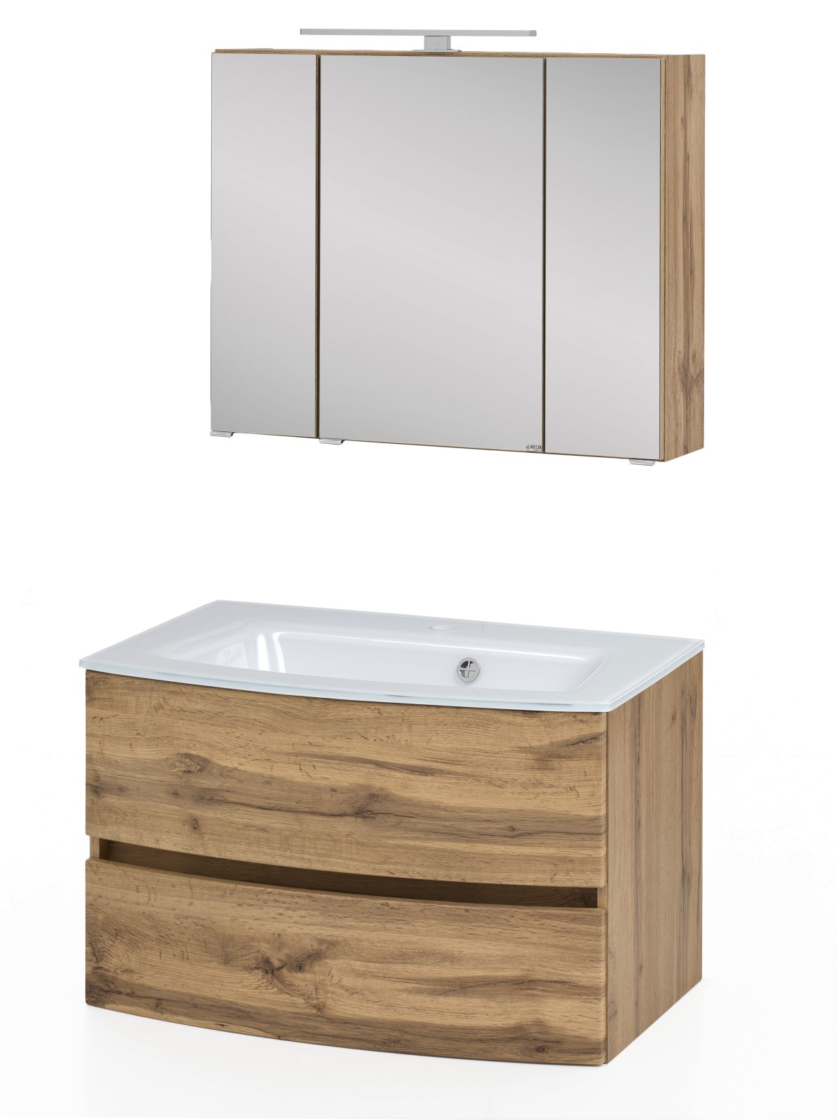 2-teiliges Badmöbel-Set KOPENHAGEN - Wotaneiche - Glasbecken weiß