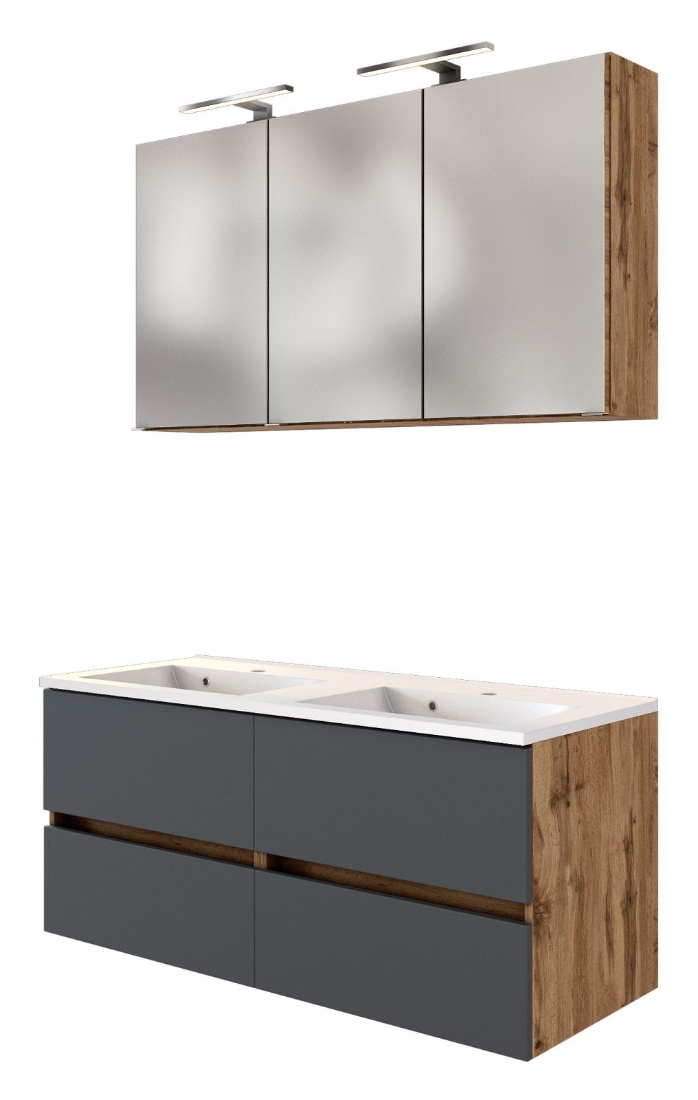 2-teiliges Badmöbel-Set LUCCA - Wotaneiche-grau - 120 cm breit