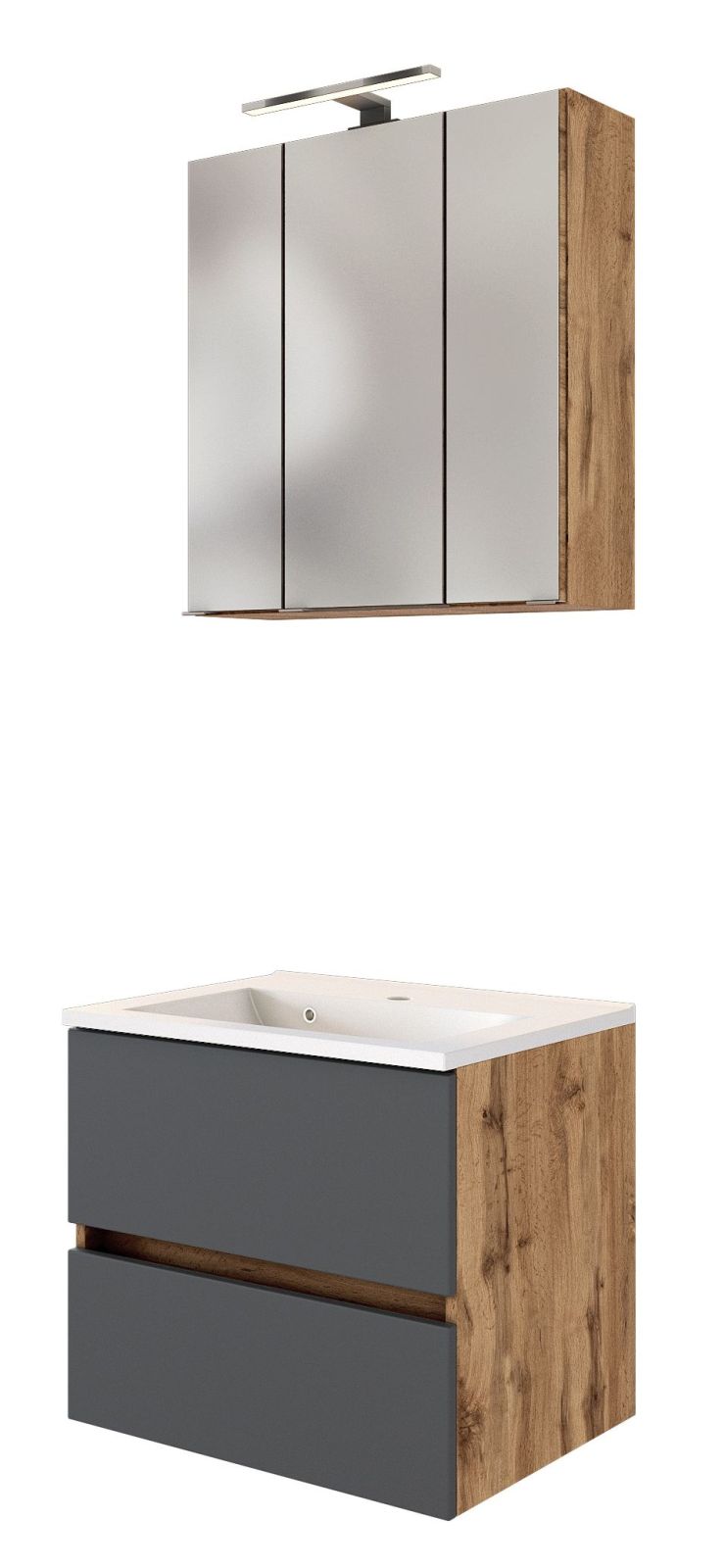 2-teiliges Badmöbel-Set LUCCA - Wotaneiche-grau - 60 cm breit