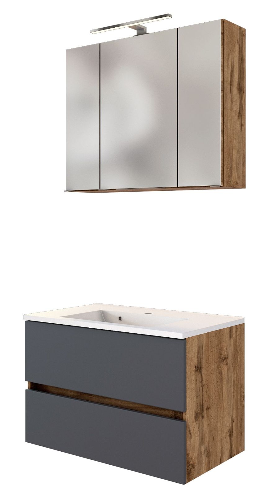 2-teiliges Badmöbel-Set LUCCA - Wotaneiche-grau - 80 cm breit
