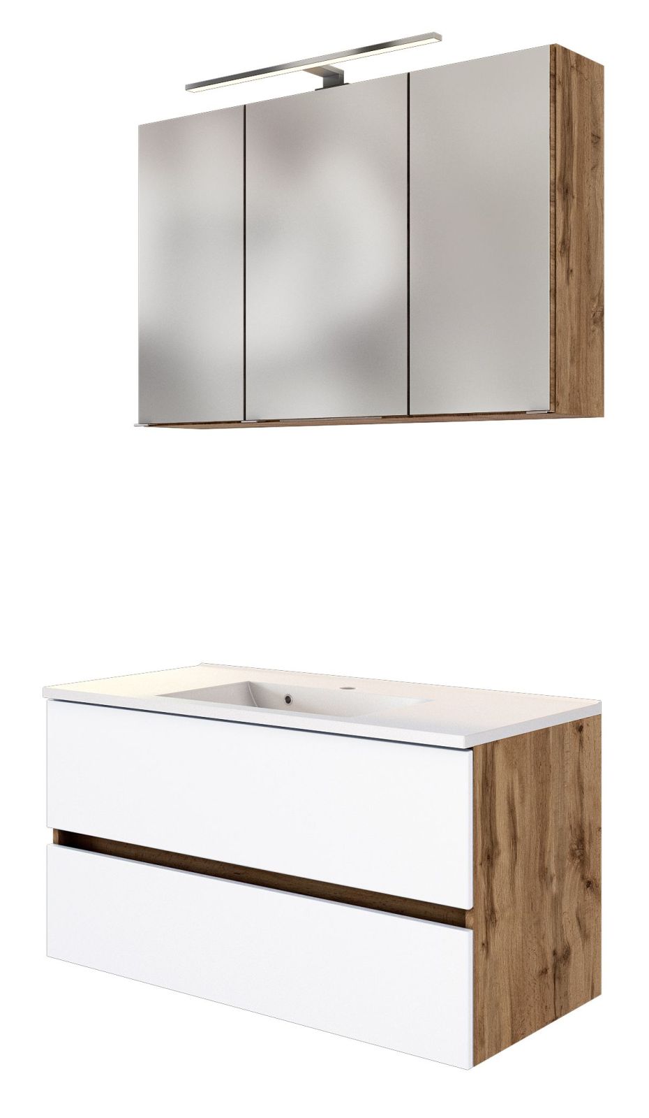 2-teiliges Badmöbel-Set LUCCA - Wotaneiche-weiß - 100 cm breit