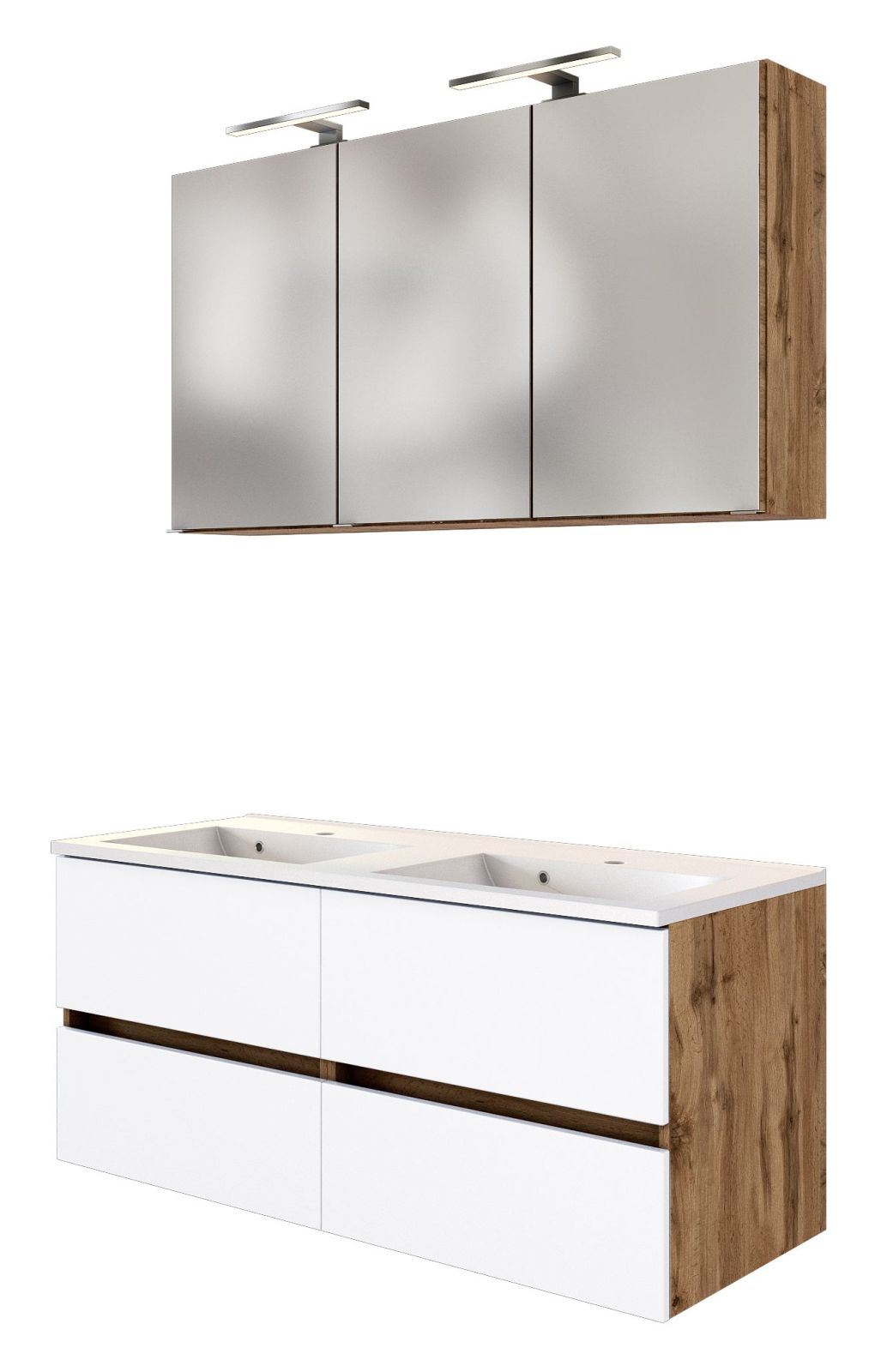 2-teiliges Badmöbel-Set LUCCA - Wotaneiche-weiß - 120 cm breit