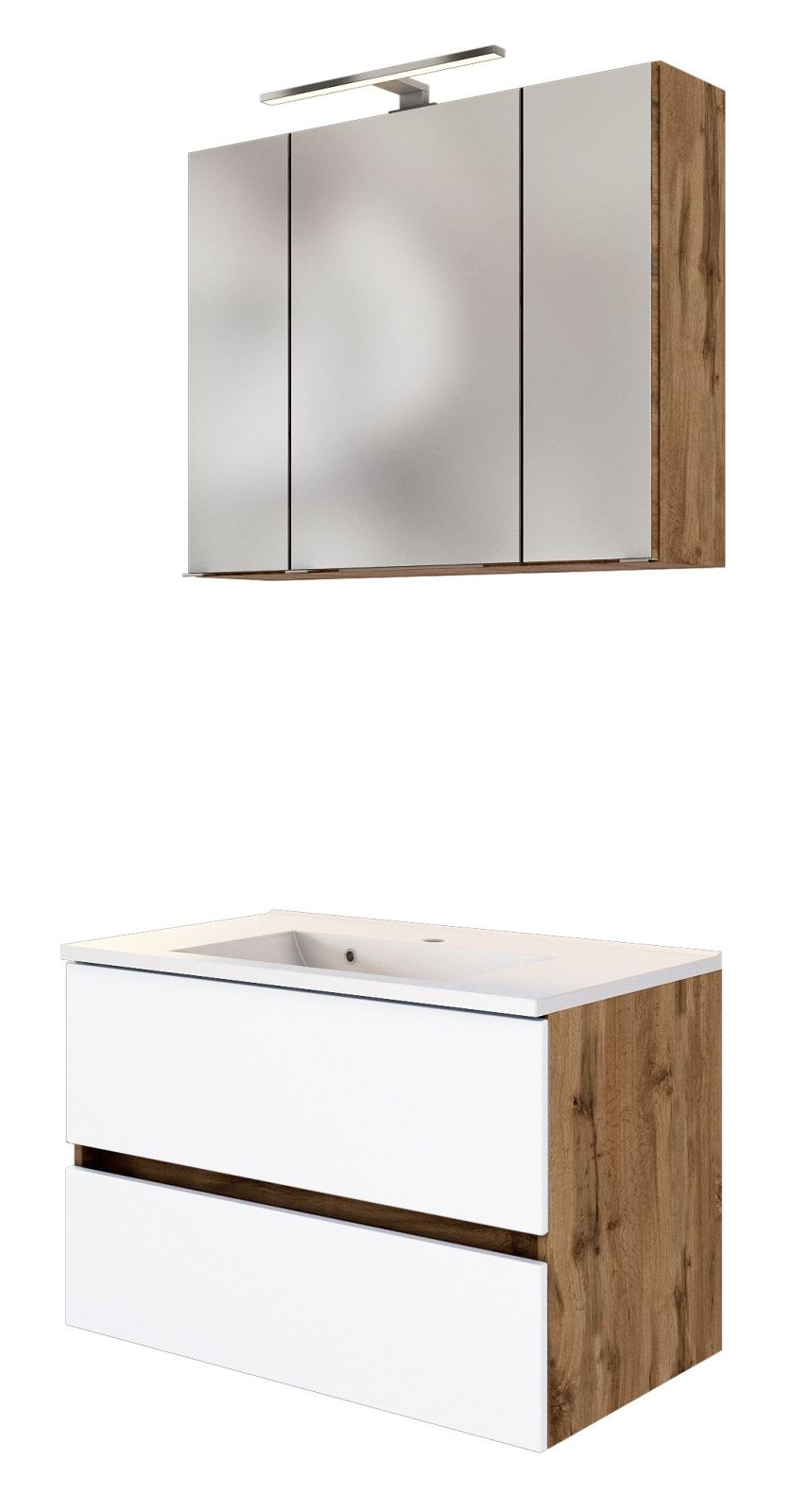 2-teiliges Badmöbel-Set LUCCA - Wotaneiche-weiß - 80 cm breit